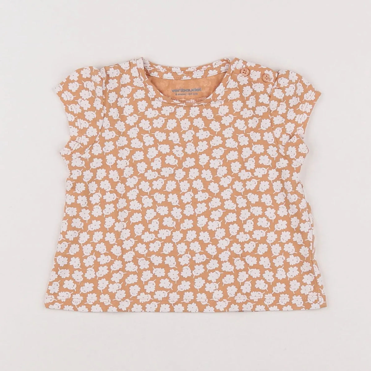Vertbaudet - tee-shirt blanc, rose - 6 mois