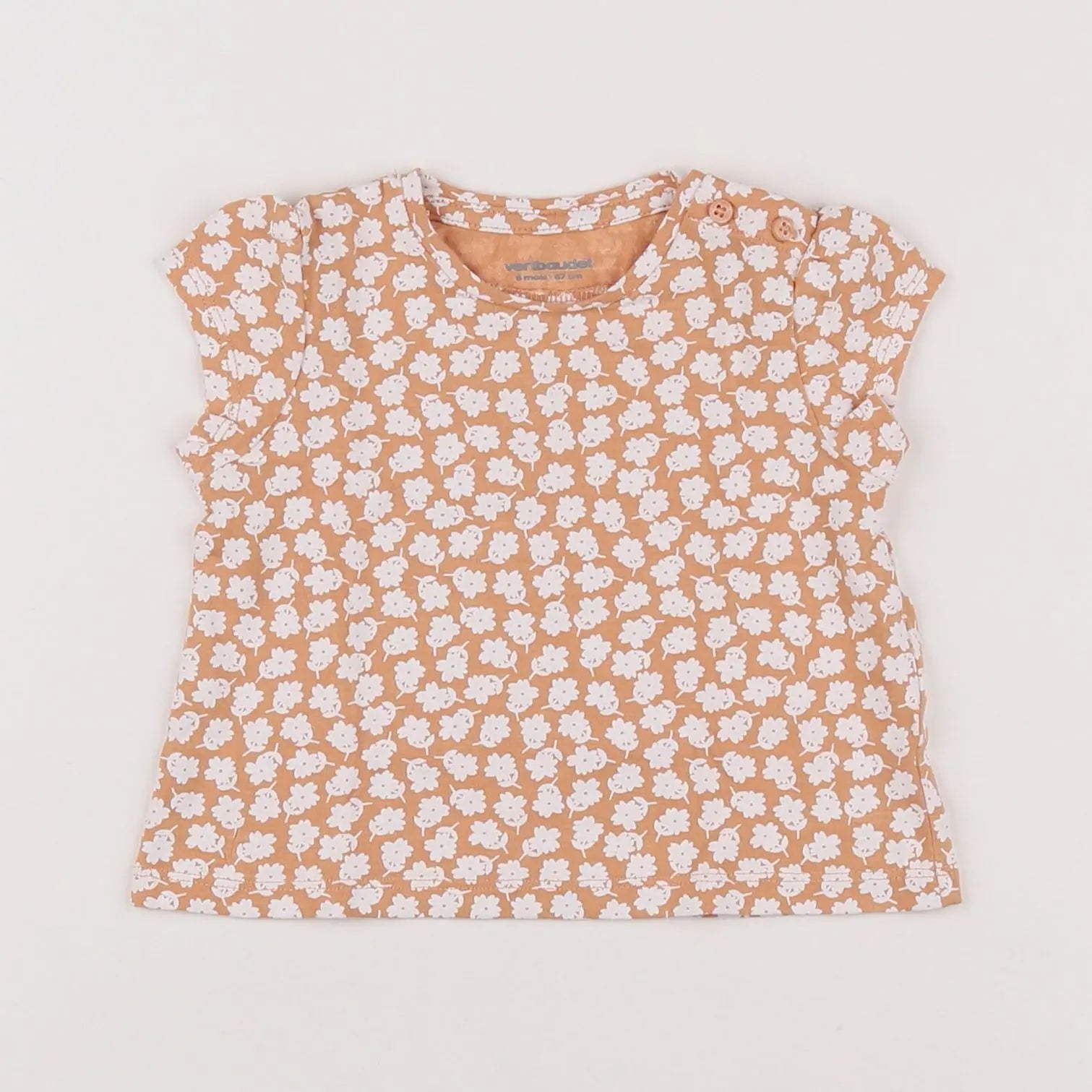 Vertbaudet - tee-shirt blanc, rose - 6 mois