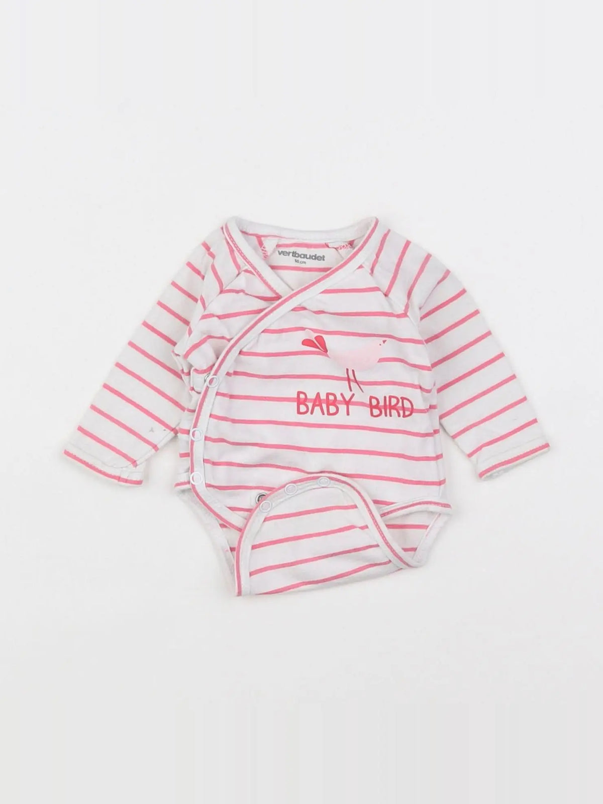 Vertbaudet - body blanc, rose - 0 mois