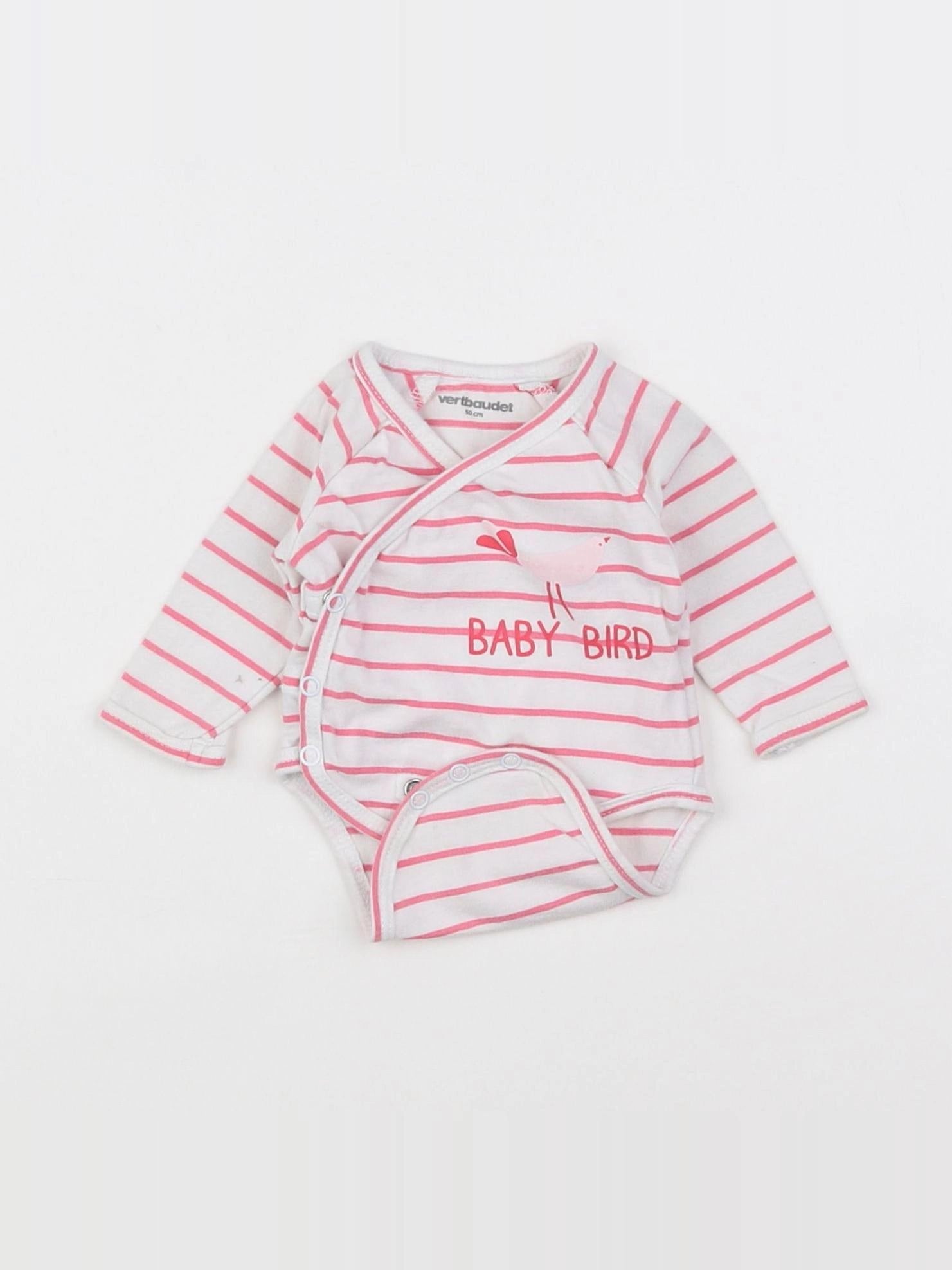 Vertbaudet - body blanc, rose - 0 mois