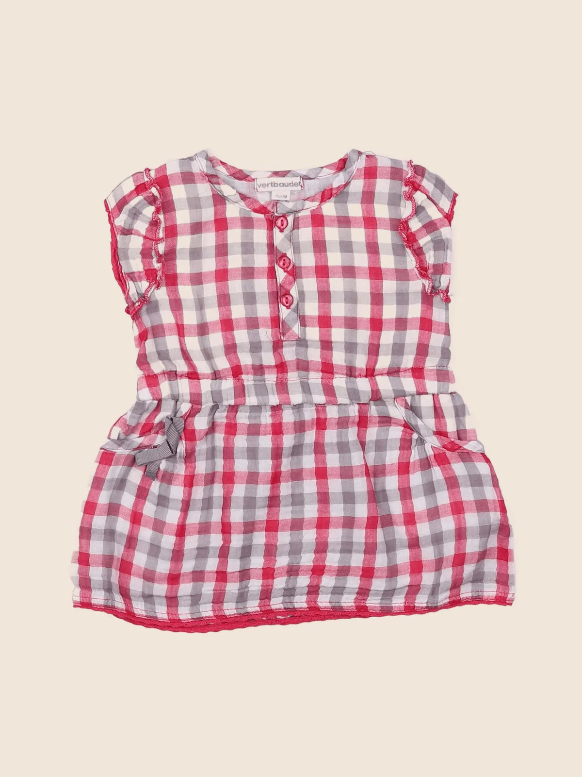 Vertbaudet - robe rose, gris - 9 mois