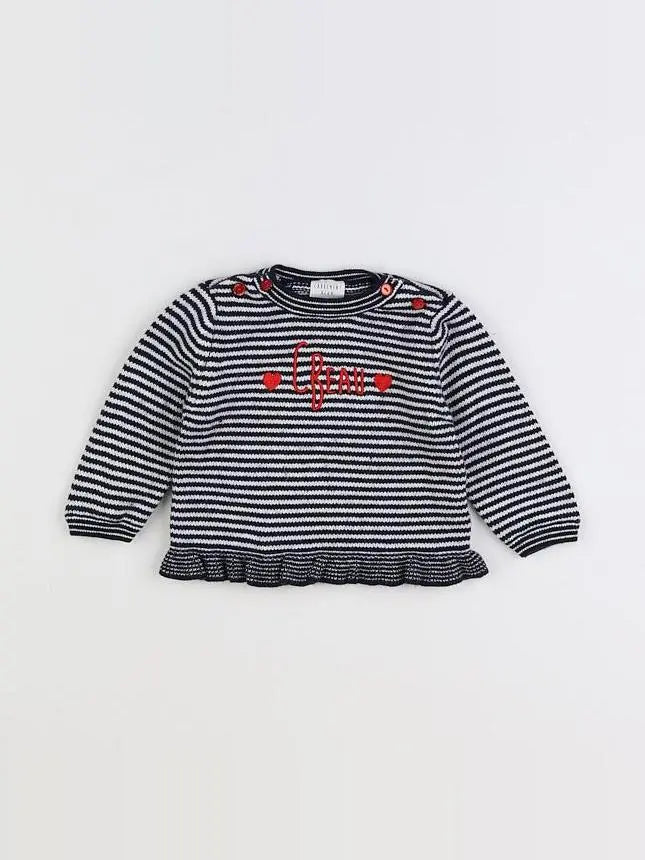 Carrément Beau - pull blanc, bleu - 6 mois