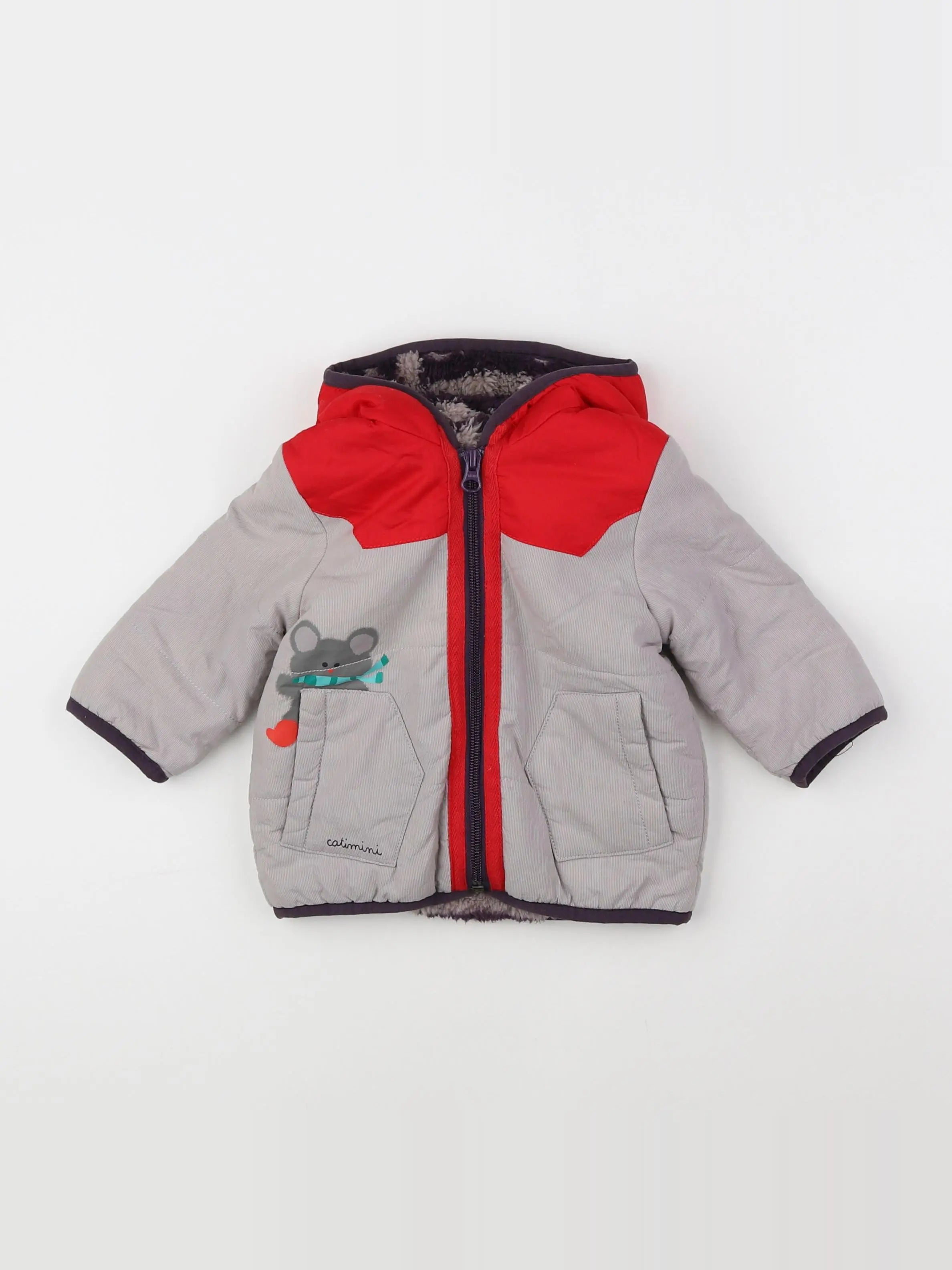 Catimini - veste doublé, imprimé au dos gris, rouge - 6 mois