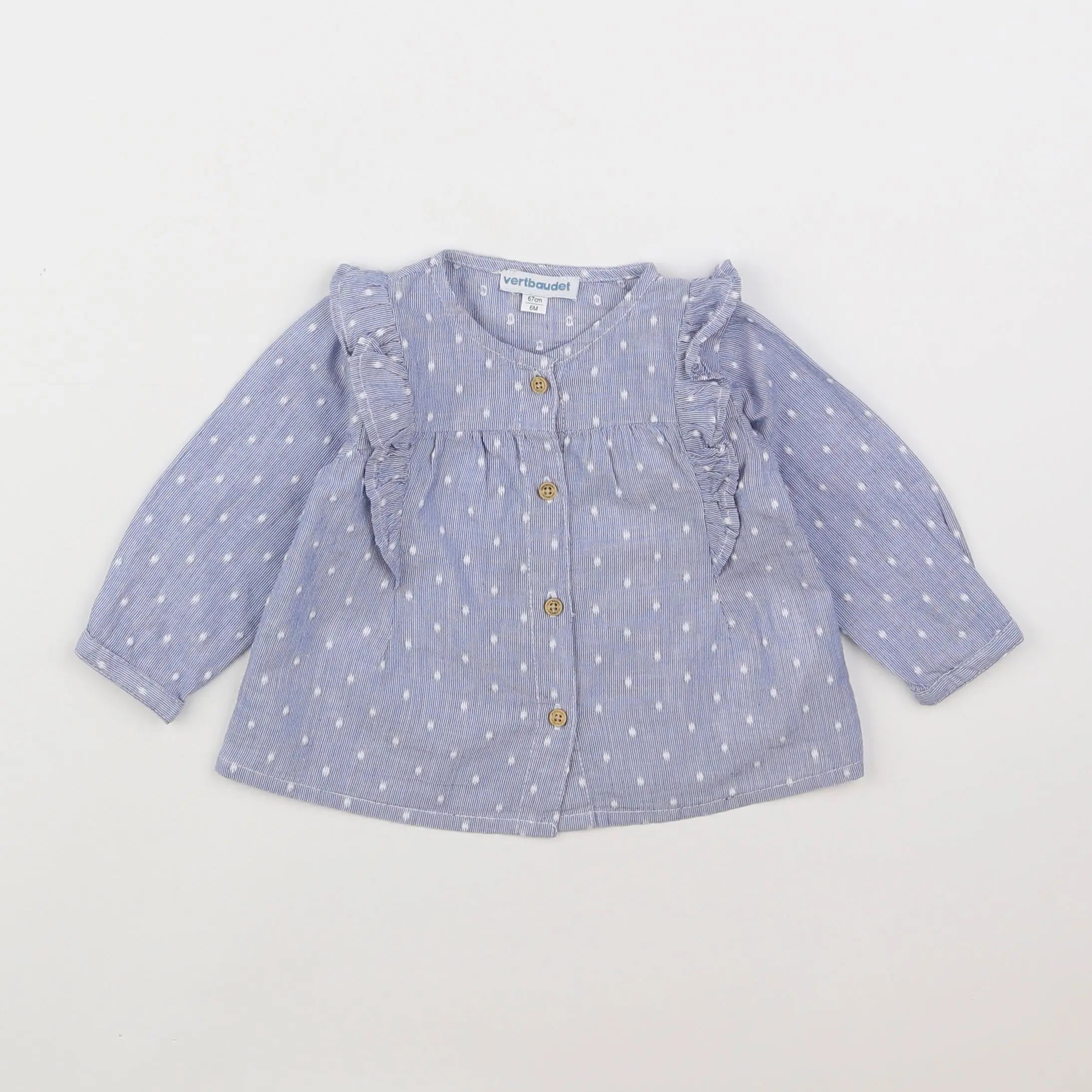 Vertbaudet - blouse bleu, blanc - 6 mois