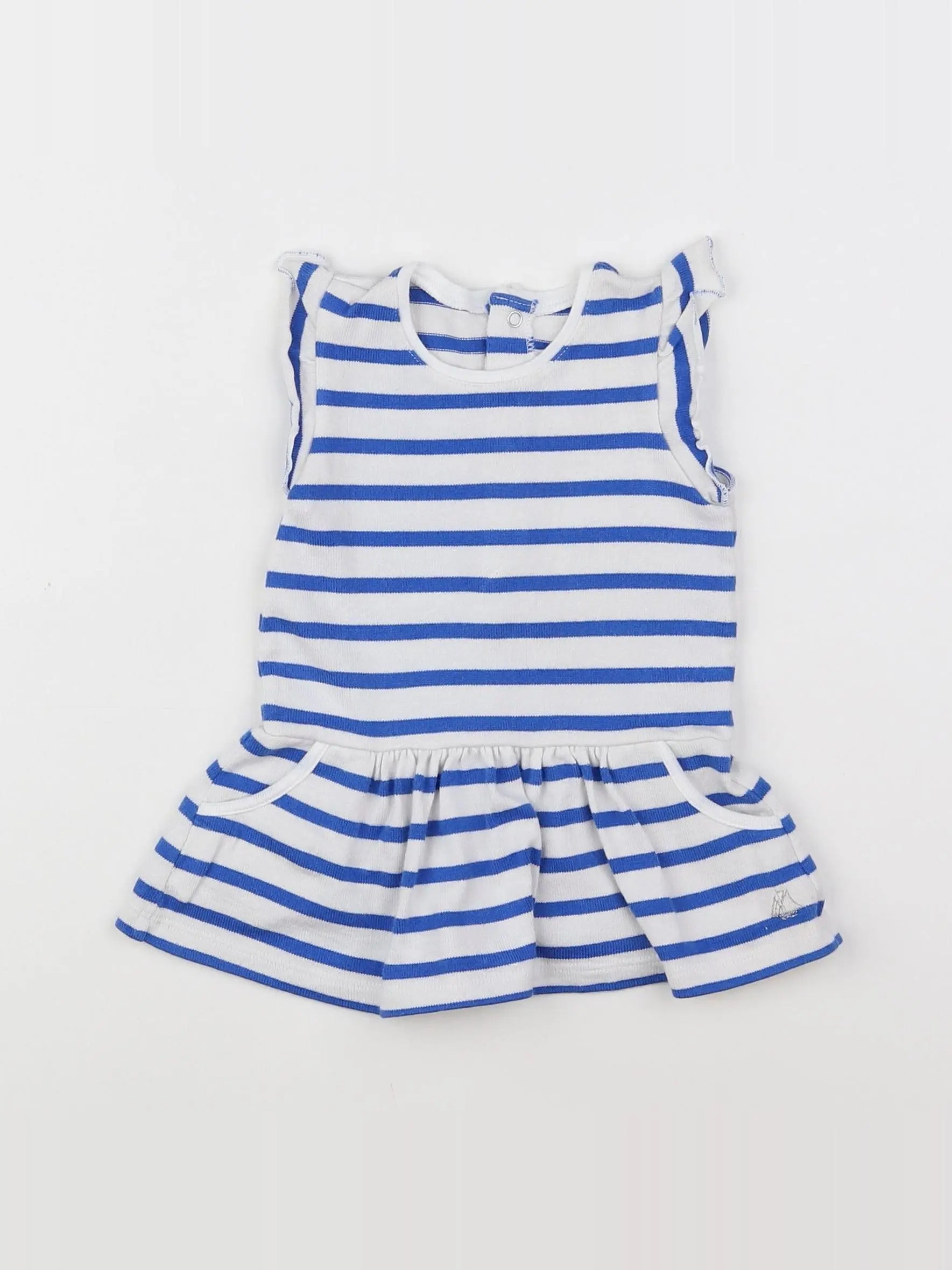 Petit Bateau - robe blanc, bleu - 3 mois