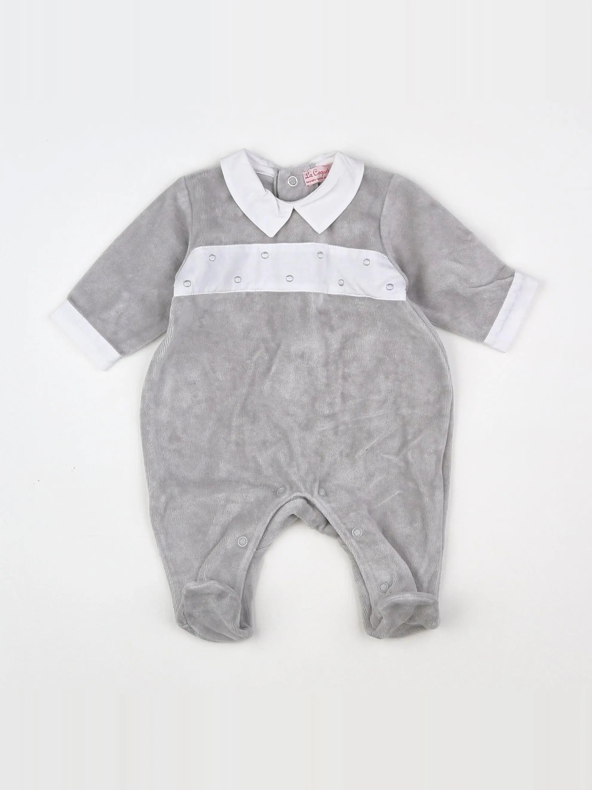 La Coqueta - pyjama velours gris, blanc - 0 mois