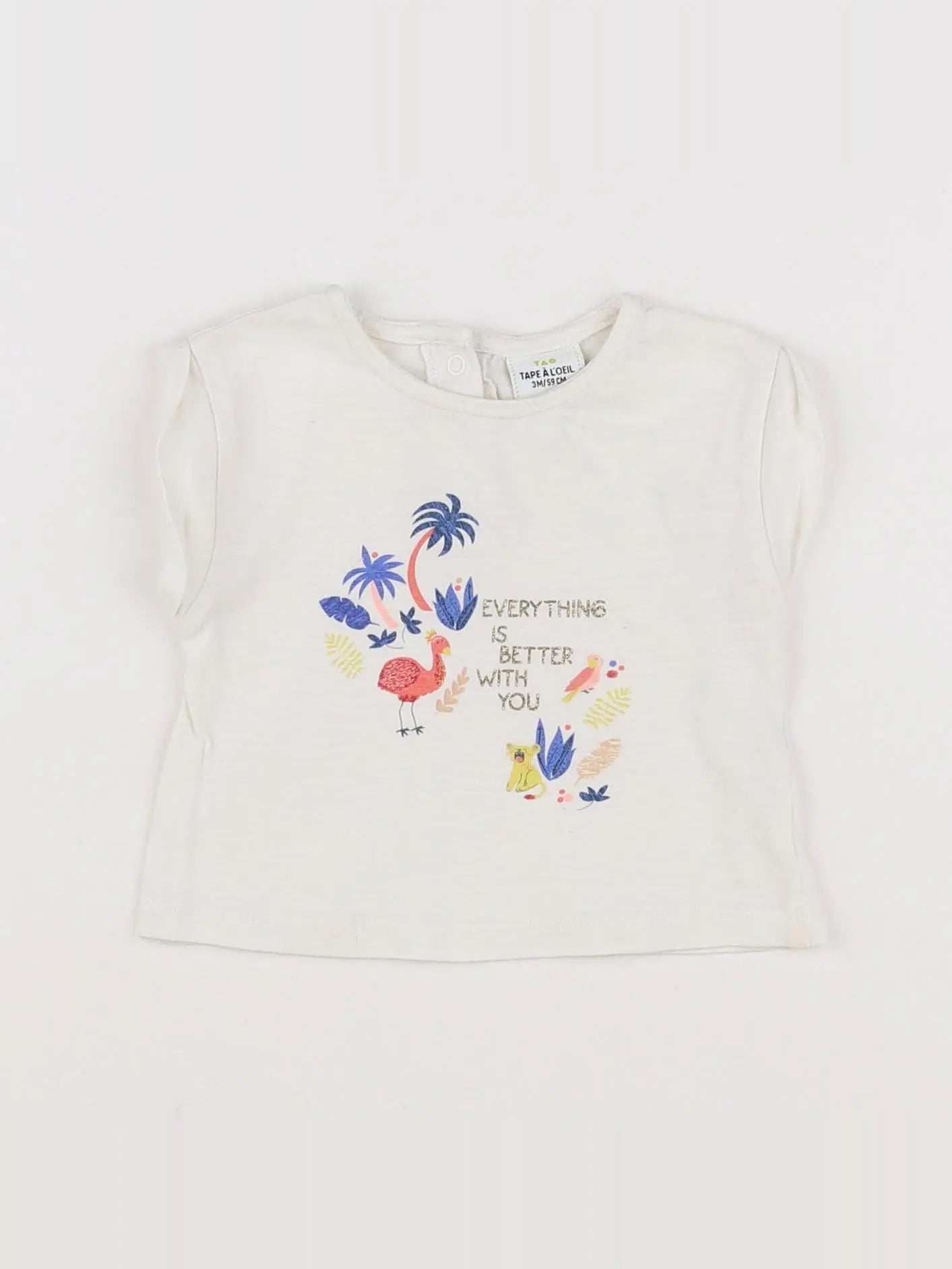 Tape à l'oeil - tee-shirt blanc, bleu - 3 mois