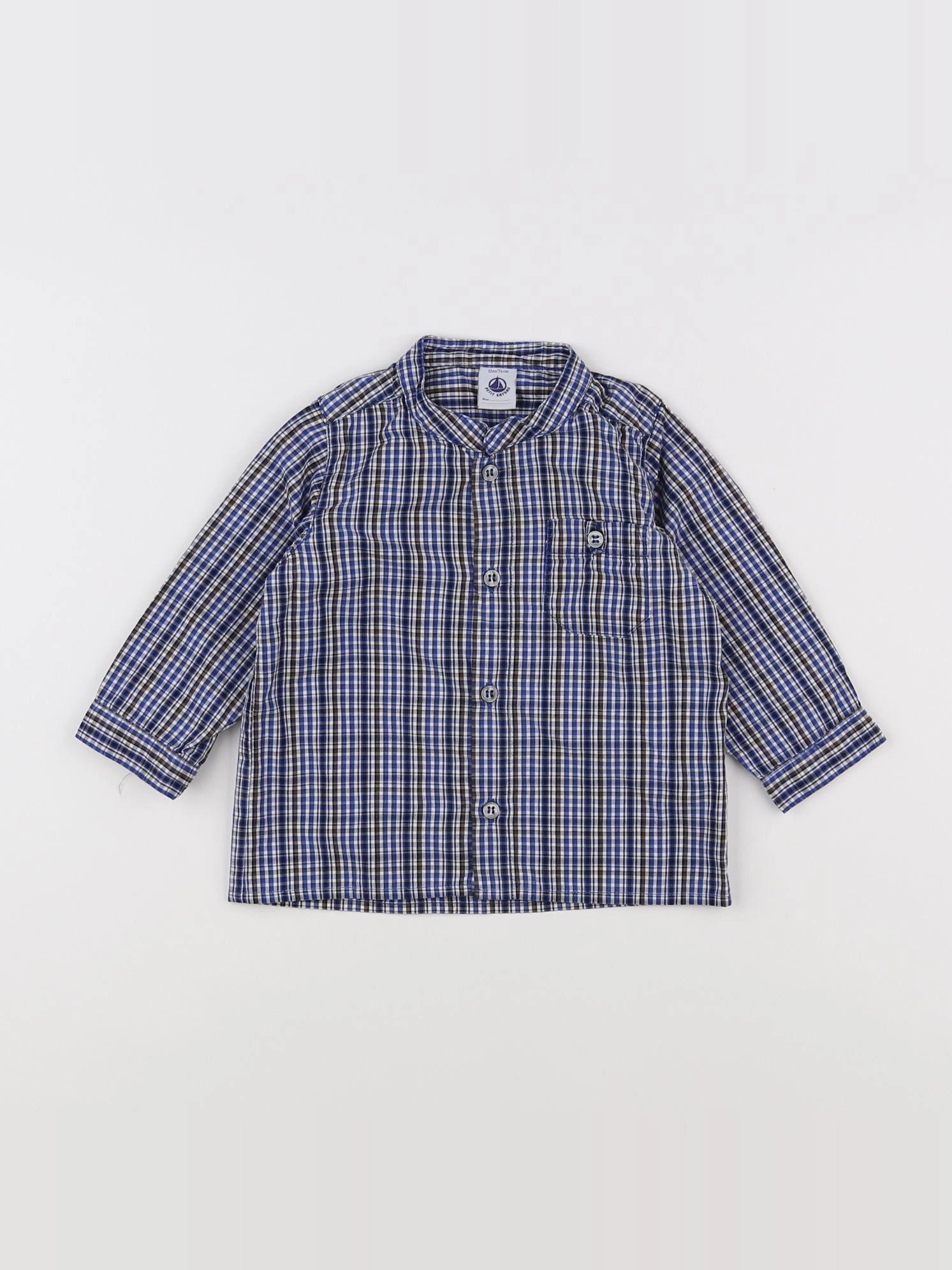 Petit Bateau - chemise bleu - 12 mois