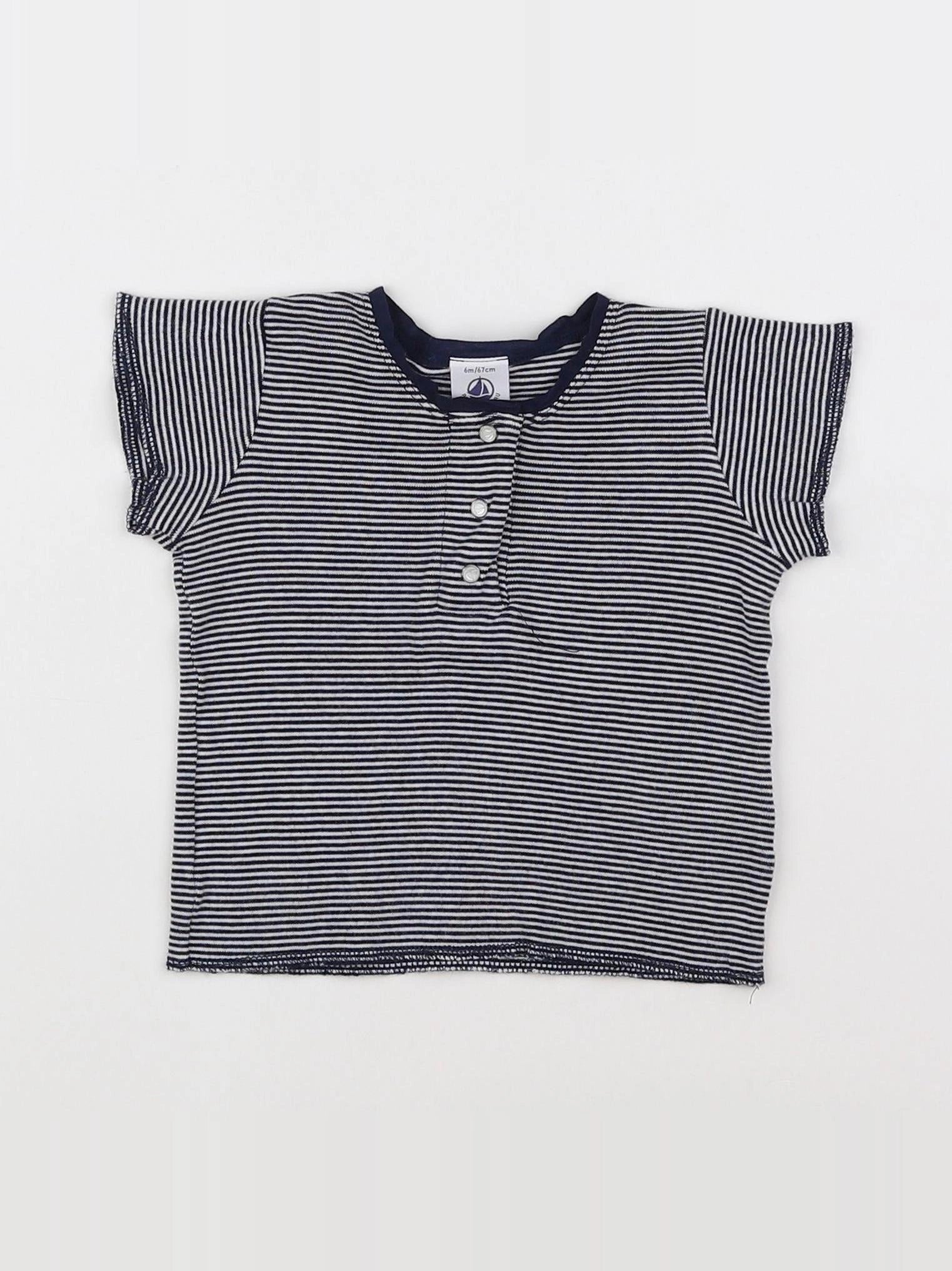 Petit Bateau - tee-shirt bleu, blanc - 6 mois