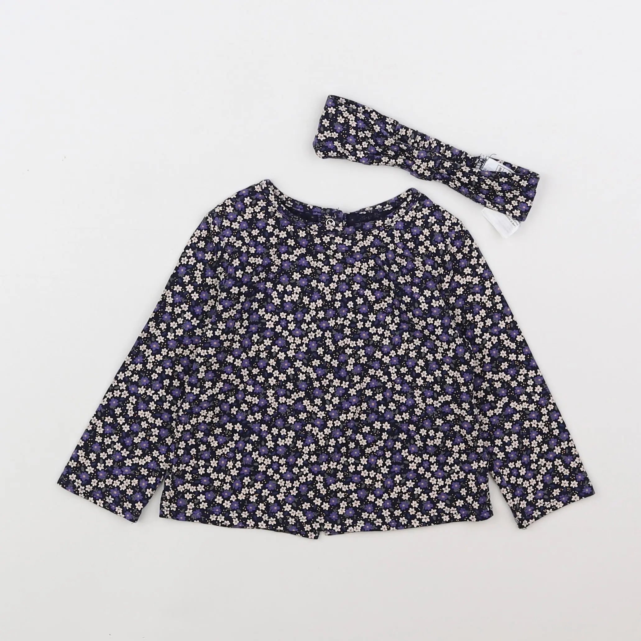 Vertbaudet - tee-shirt violet, blanc - 6 mois