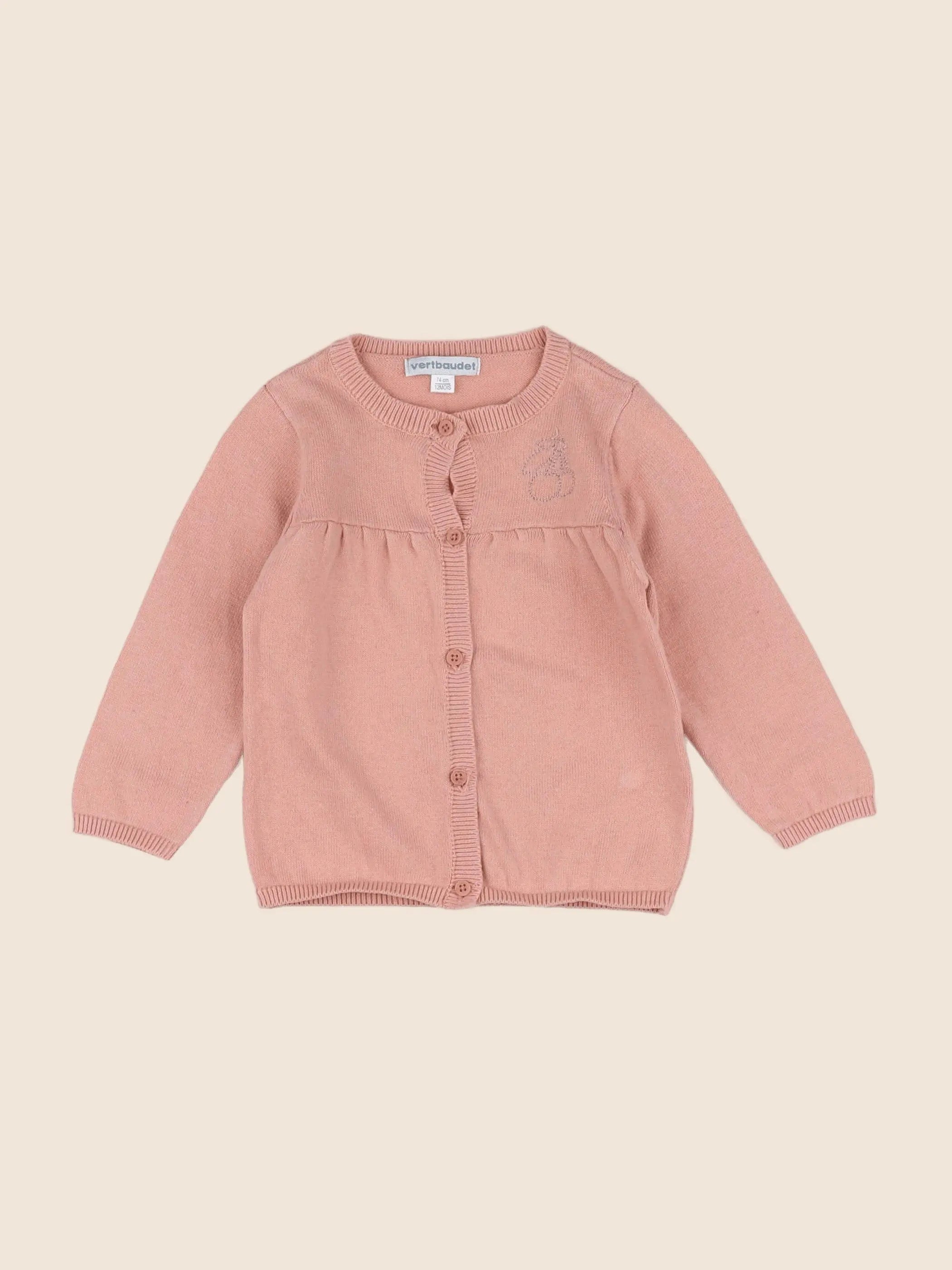 Vertbaudet - gilet coton rose, or - 12 mois