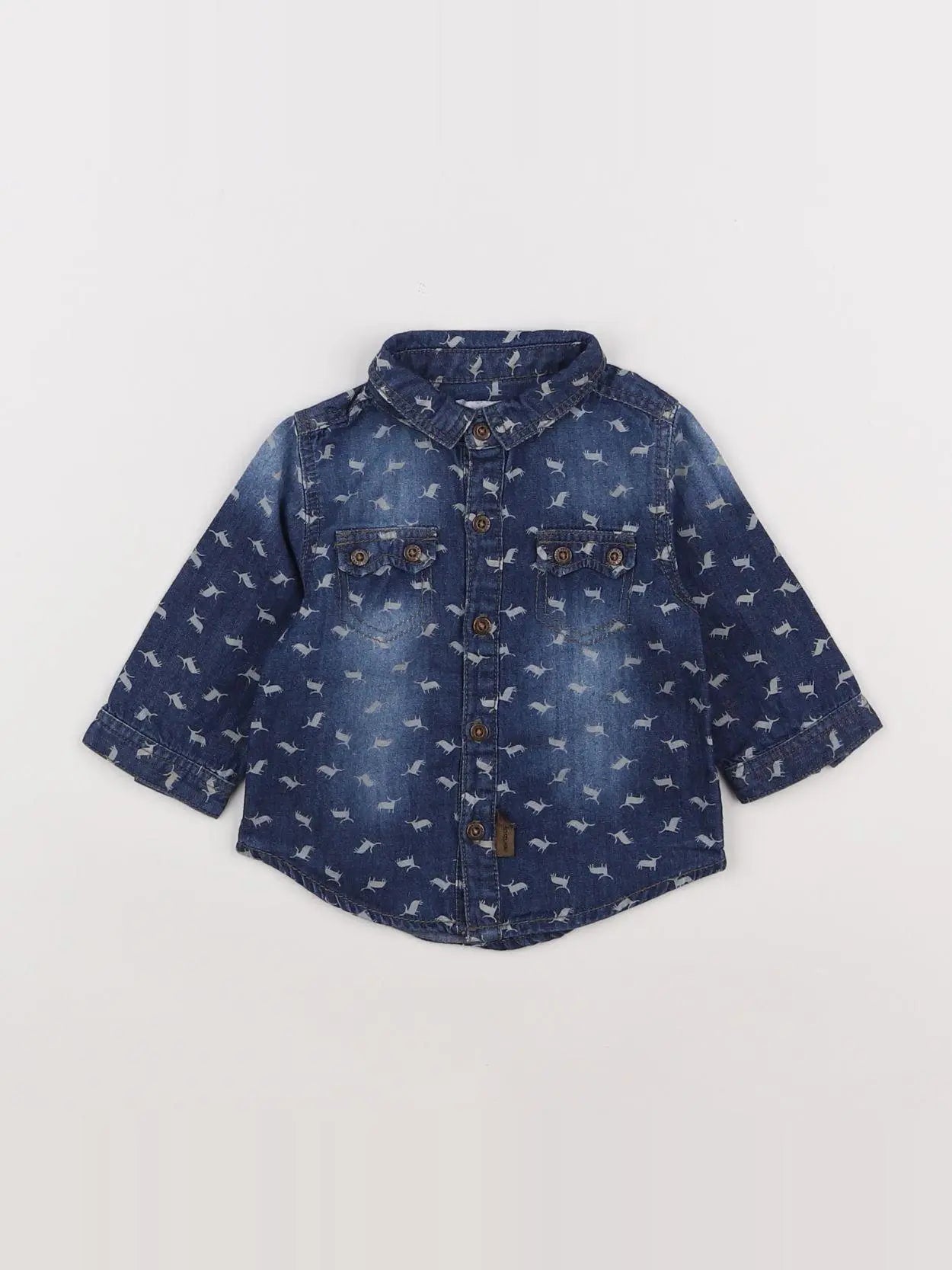 Vertbaudet - chemise bleu, gris - 3 mois