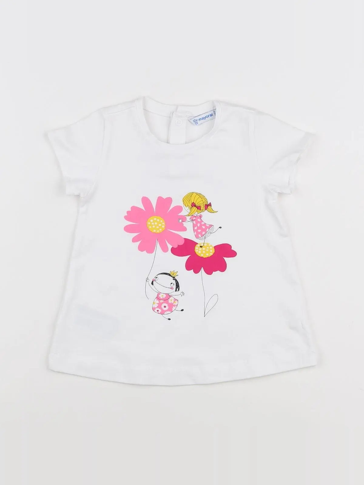 Mayoral - tee-shirt blanc, rose - 12 mois