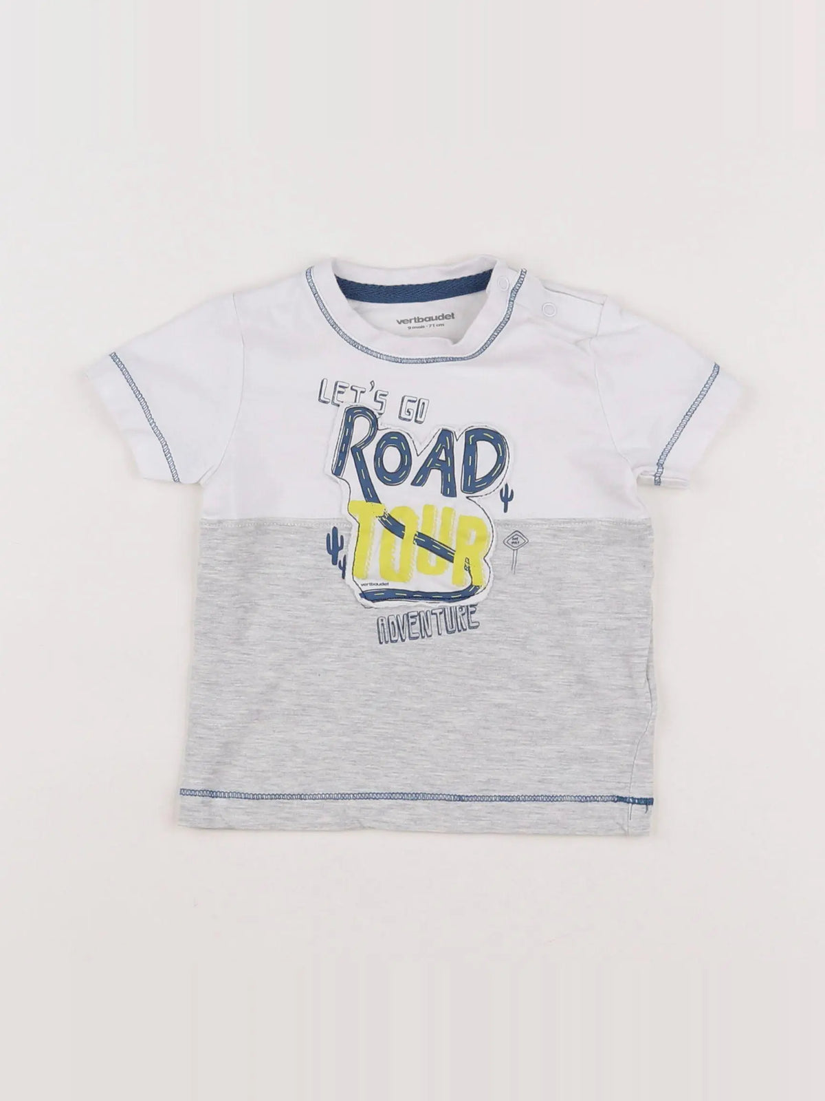 Vertbaudet - tee-shirt blanc, gris - 9 mois
