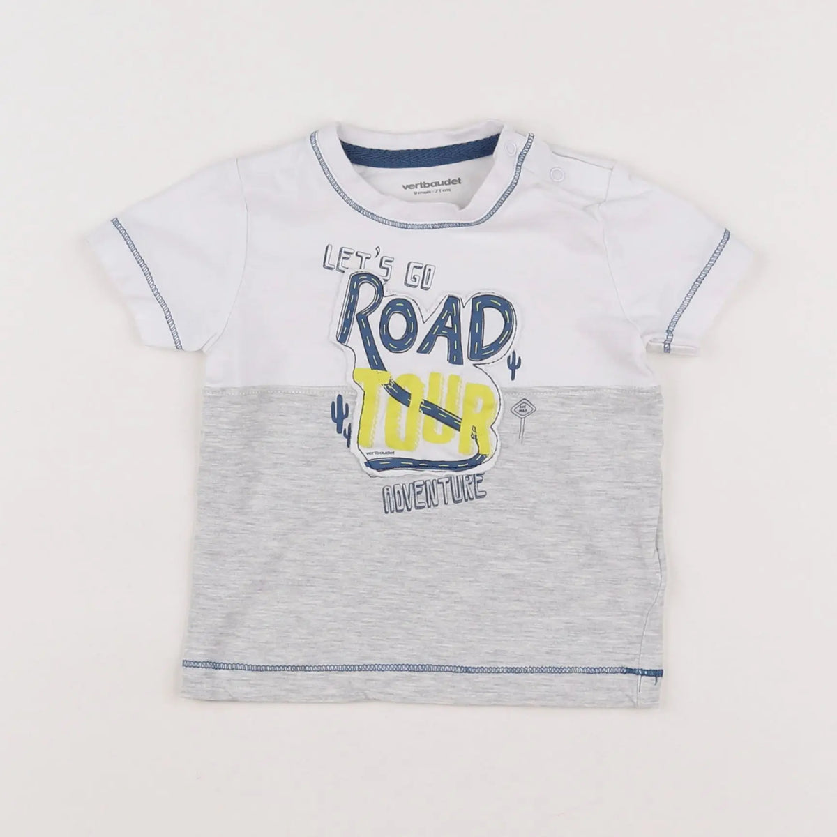 Vertbaudet - tee-shirt blanc, gris - 9 mois
