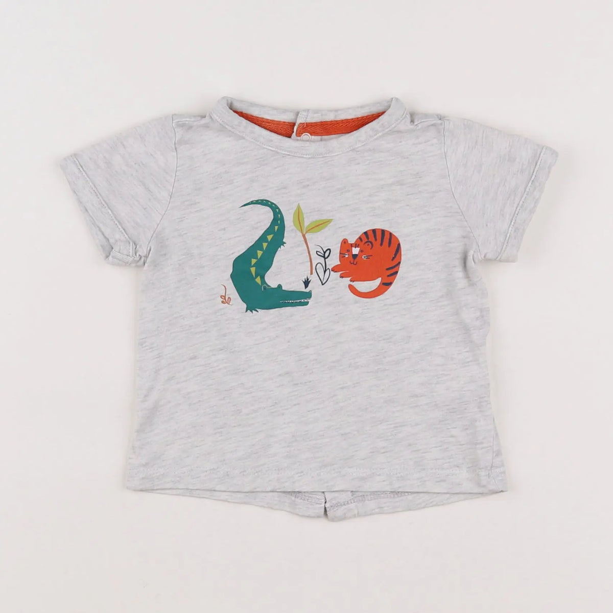Vertbaudet - tee-shirt gris, orange - 9 mois