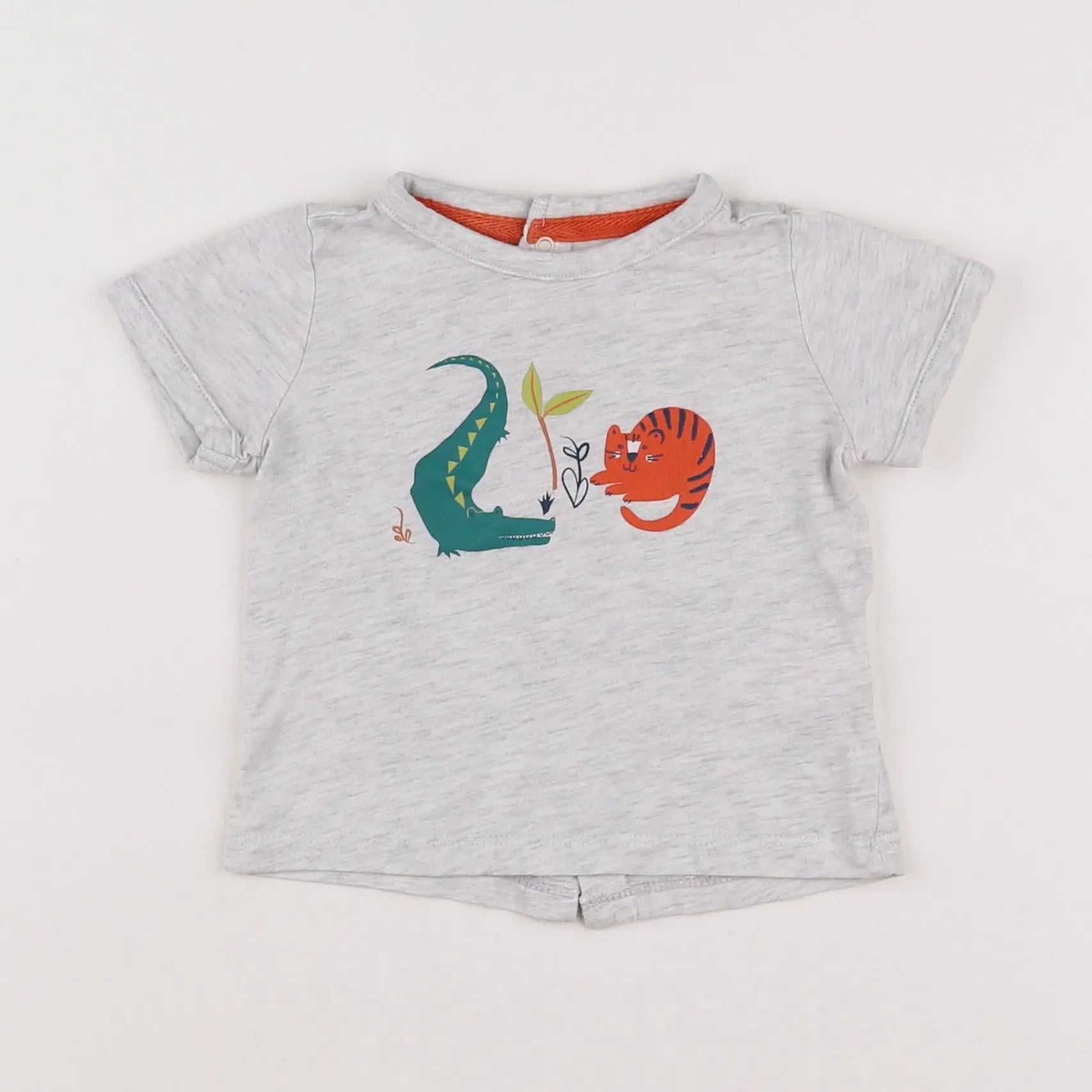 Vertbaudet - tee-shirt gris, orange - 9 mois