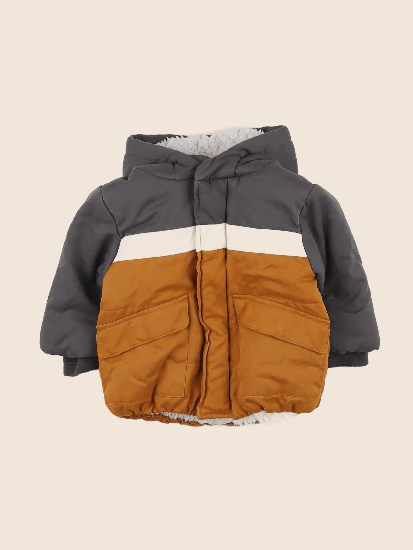 Vertbaudet - veste doublé marron, gris - 9 mois