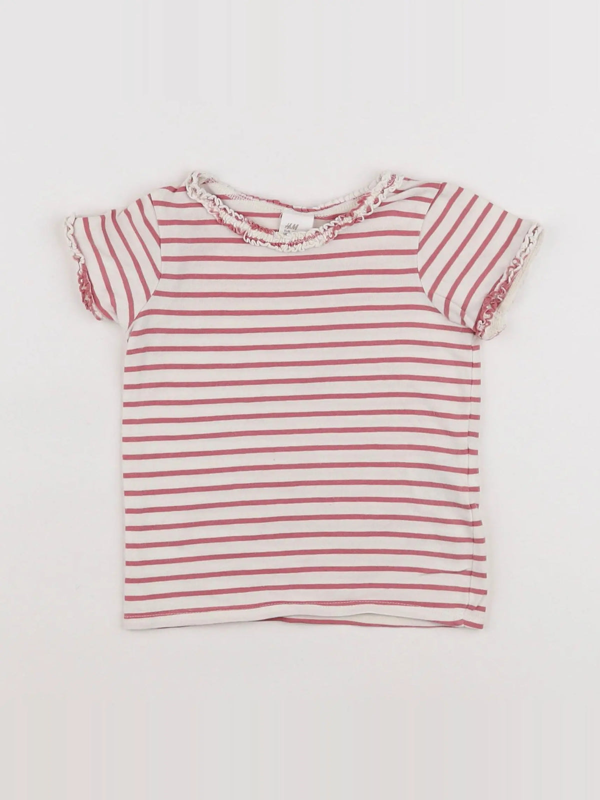 H&M - tee-shirt blanc, rose - 12 mois