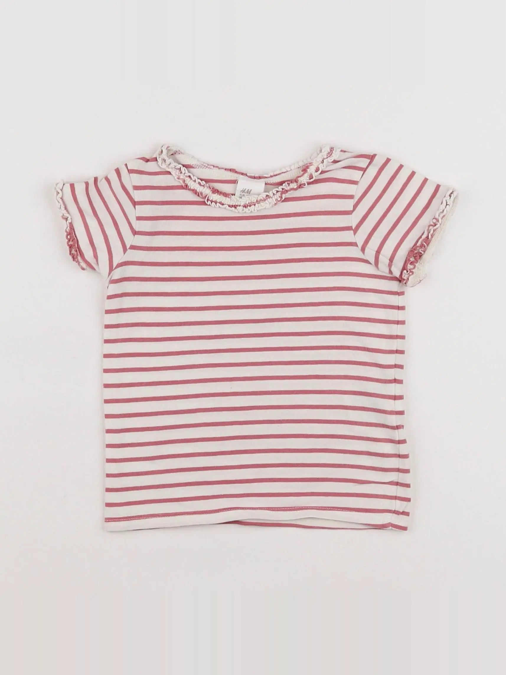 H&M - tee-shirt blanc, rose - 12 mois