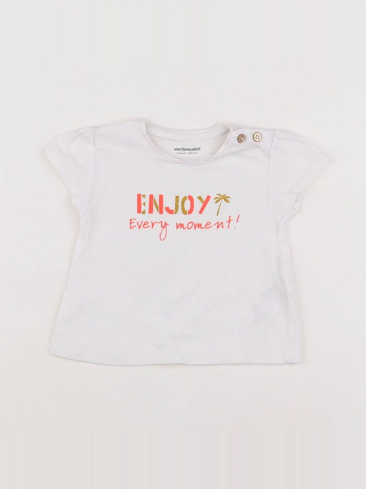 Vertbaudet - tee-shirt blanc, or - 3 mois