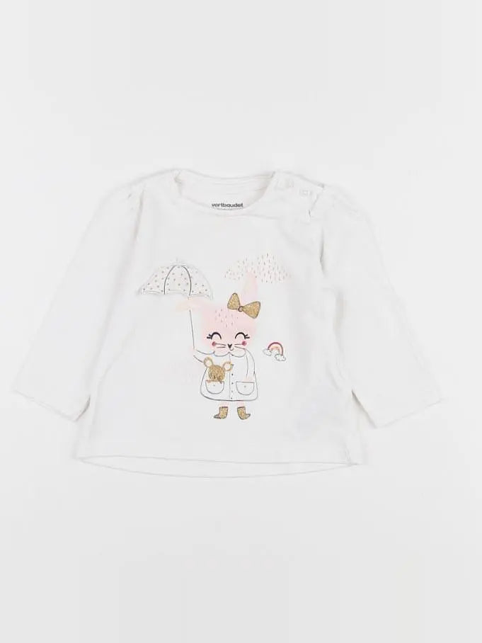 Vertbaudet - tee-shirt blanc, rose, or - 6 mois