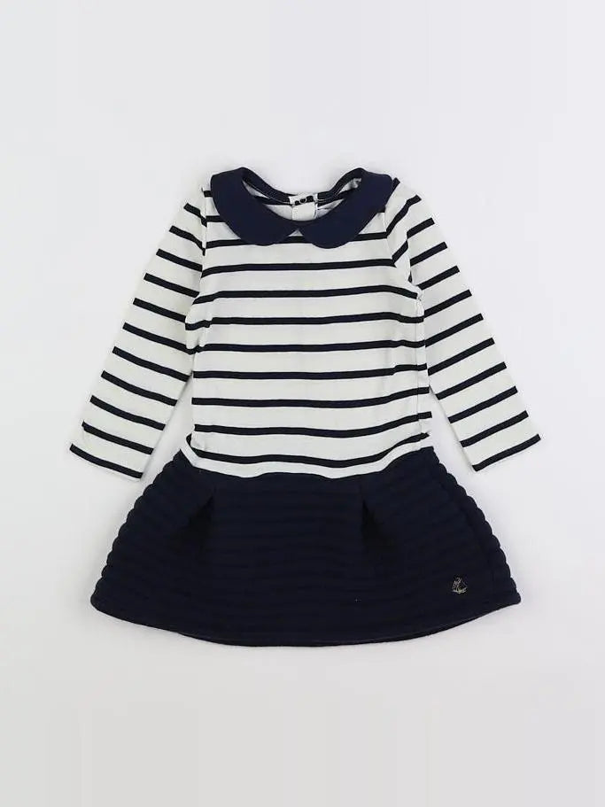 Petit Bateau - robe blanc, bleu - 18 mois
