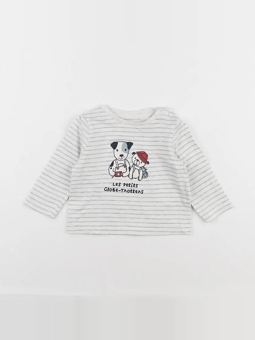 Vertbaudet - tee-shirt blanc, gris - 9 mois