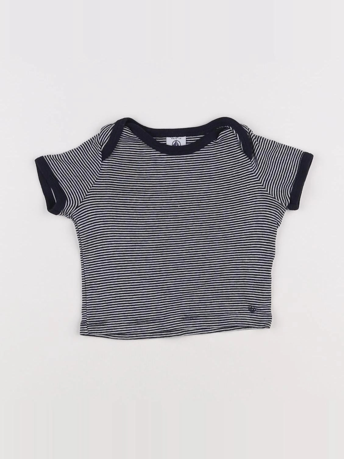 Petit Bateau - tee-shirt blanc, bleu - 6 mois