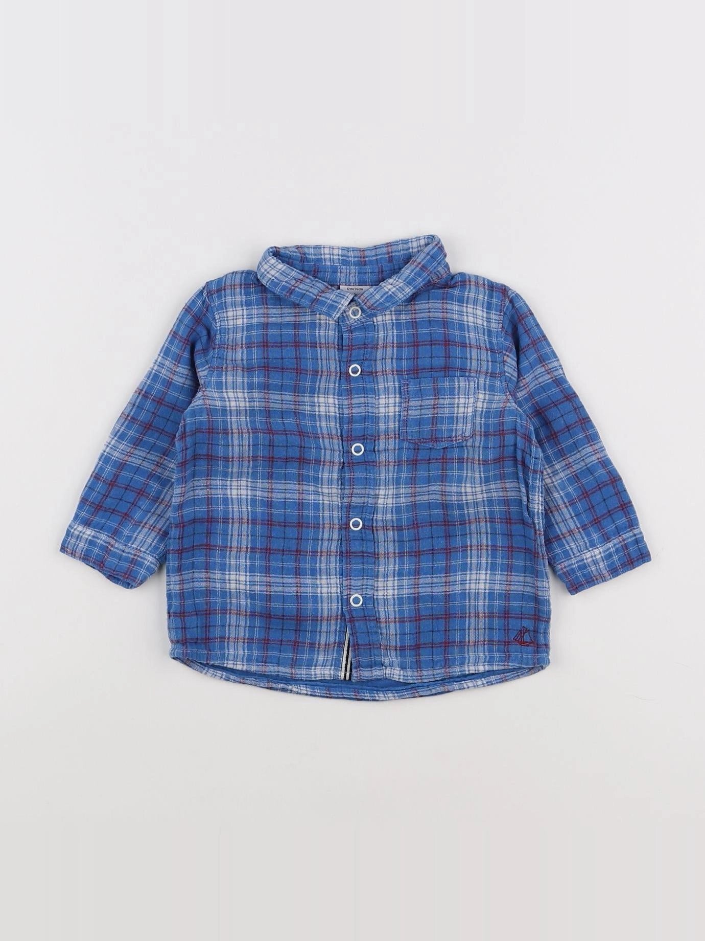Petit Bateau - chemise bleu - 12 mois