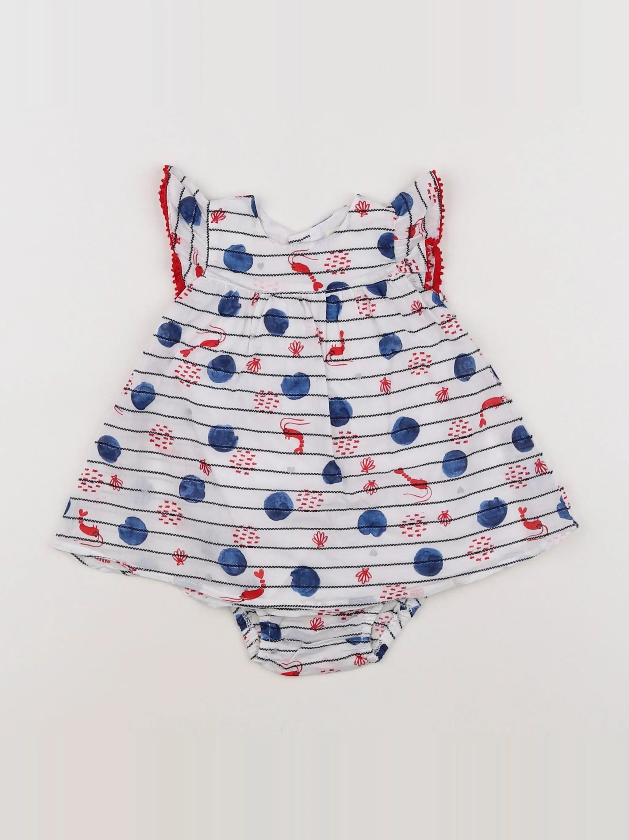 Catimini - robe blanc, bleu - 3 mois