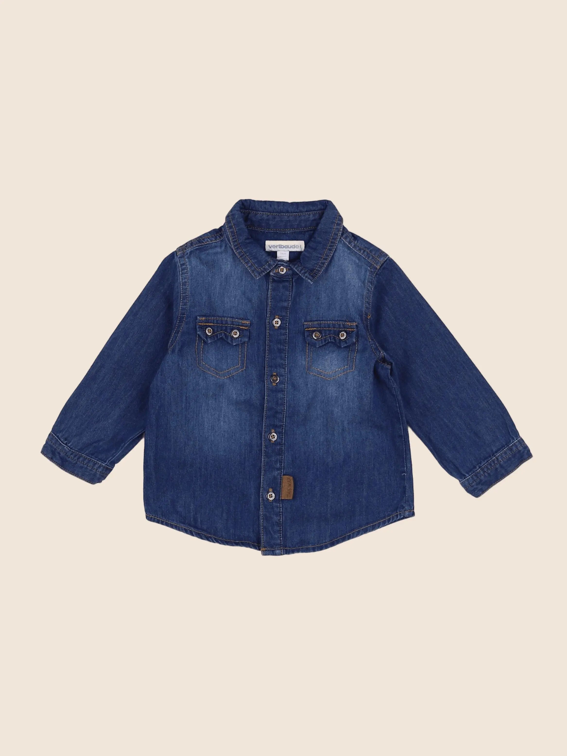 Vertbaudet - chemise bleu - 12 mois
