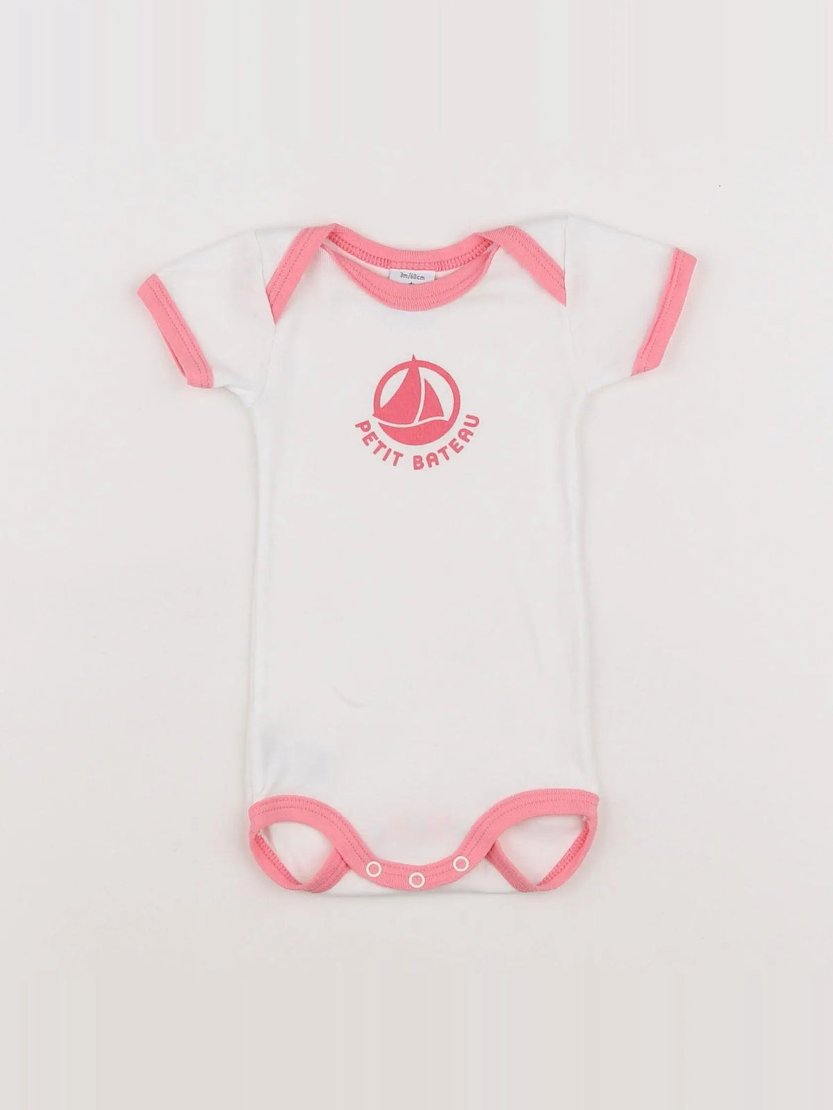 Petit Bateau - body blanc, rose - 3 mois