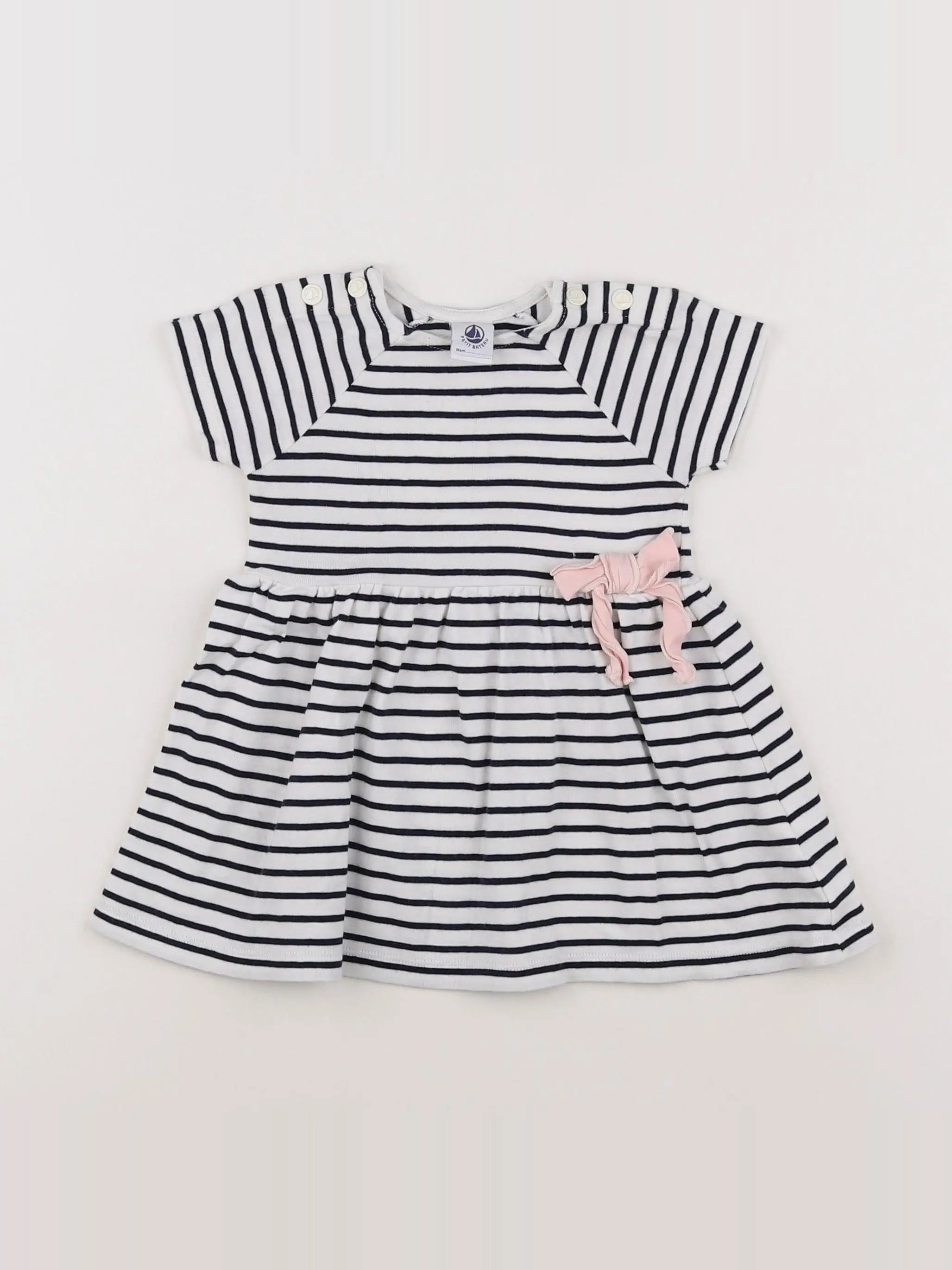 Petit Bateau - robe blanc, bleu - 12 mois