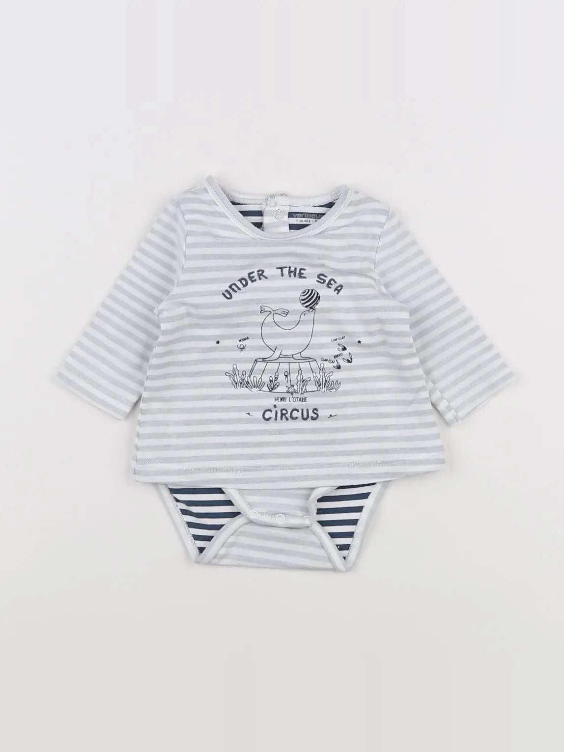 Vertbaudet - body tee-shirt blanc, gris - 1 mois