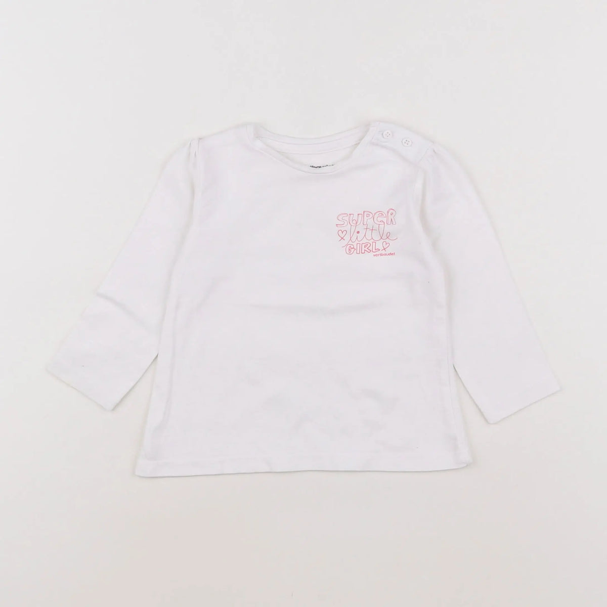 Vertbaudet - tee-shirt blanc, rose - 9 mois