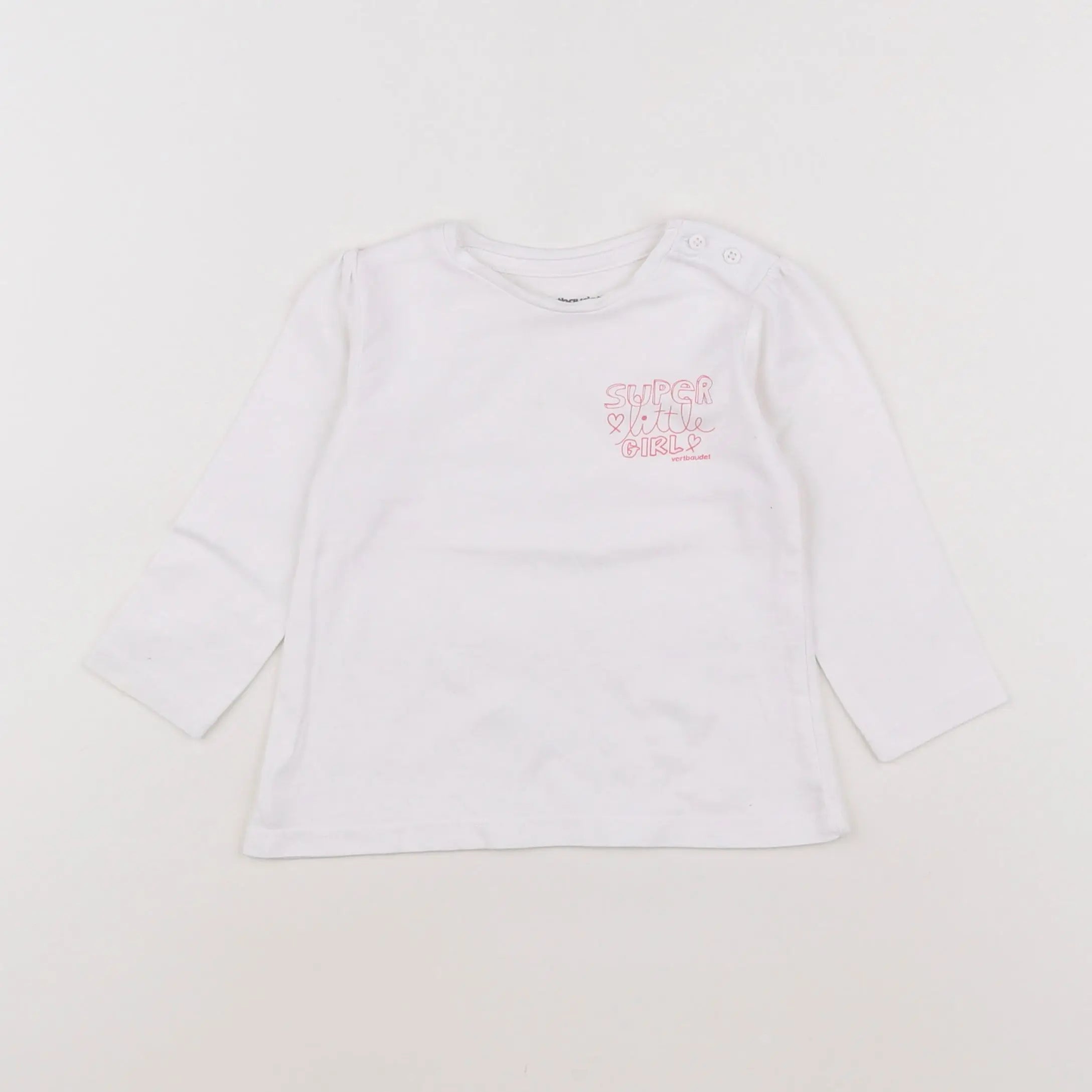 Vertbaudet - tee-shirt blanc, rose - 9 mois