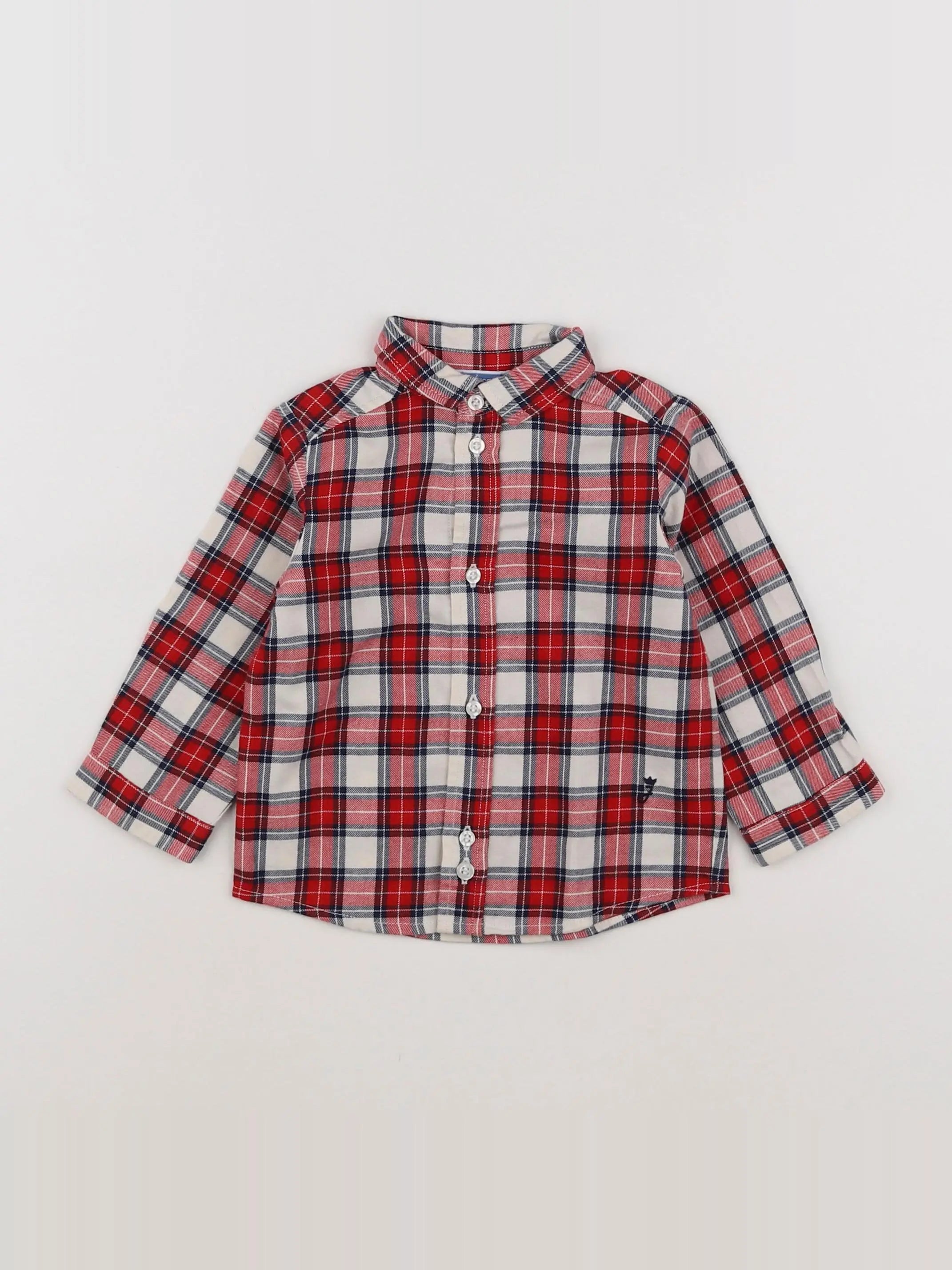 Jacadi - chemise bleu, rouge - 12 mois