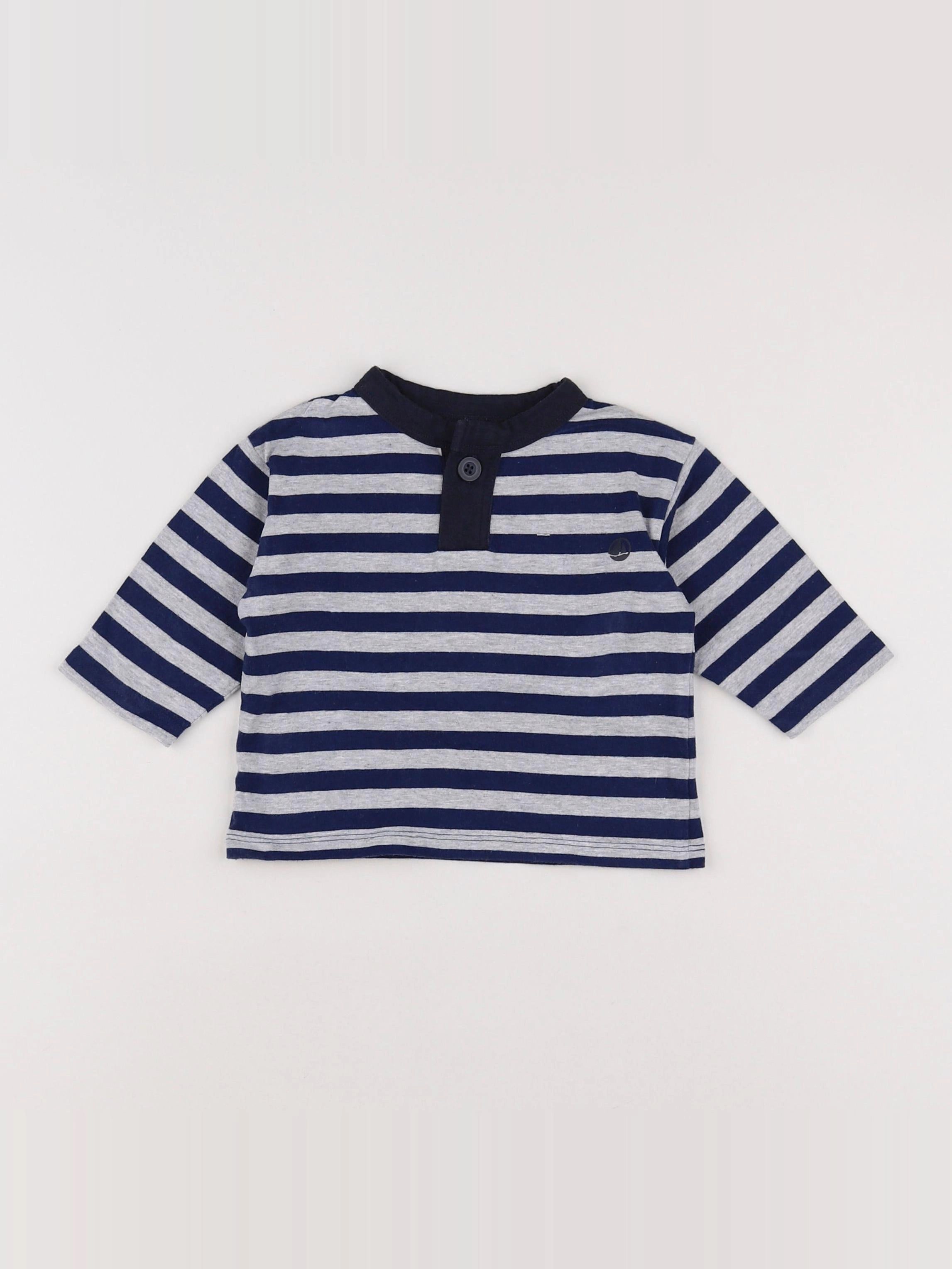 Petit Bateau - tee-shirt bleu, gris - 6 mois