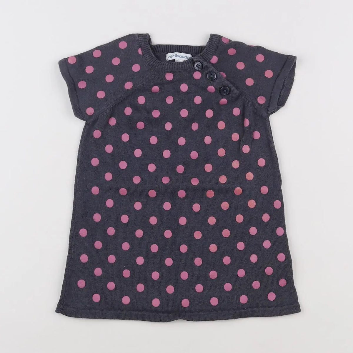 Vertbaudet - robe gris, rose - 9 mois