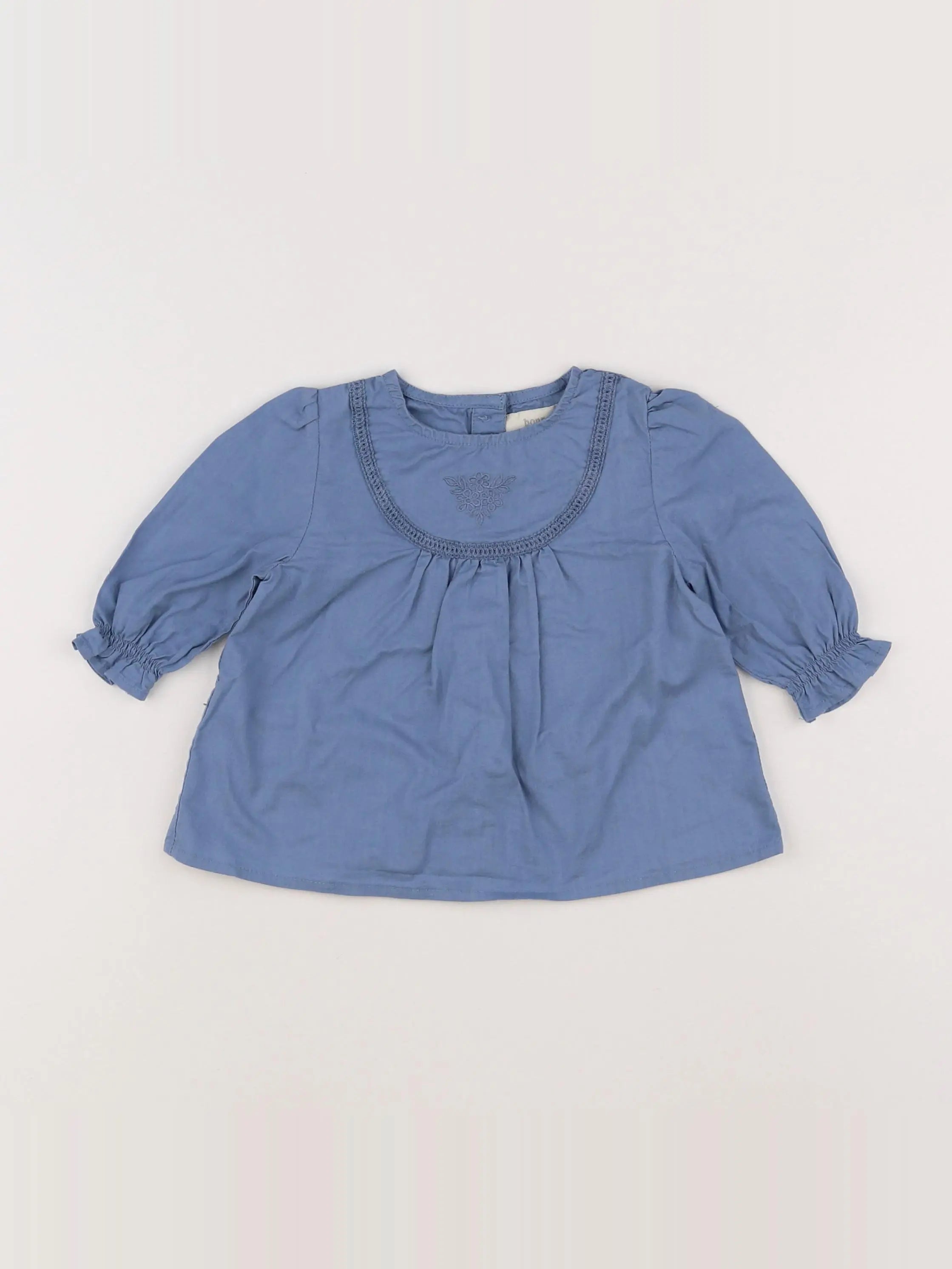 Bonnet à Pompon - blouse bleu - 12 mois