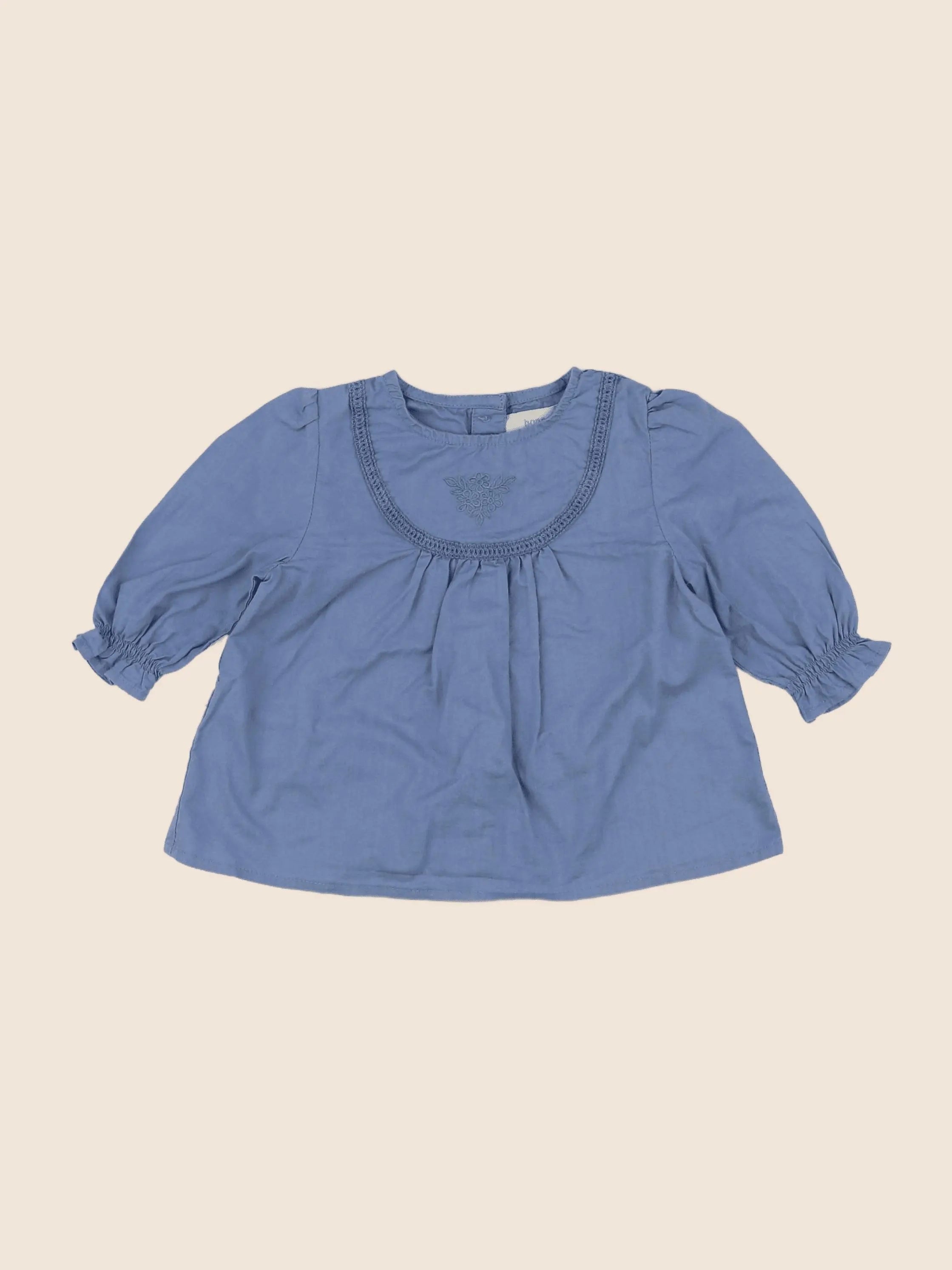 Bonnet à Pompon - blouse bleu - 12 mois
