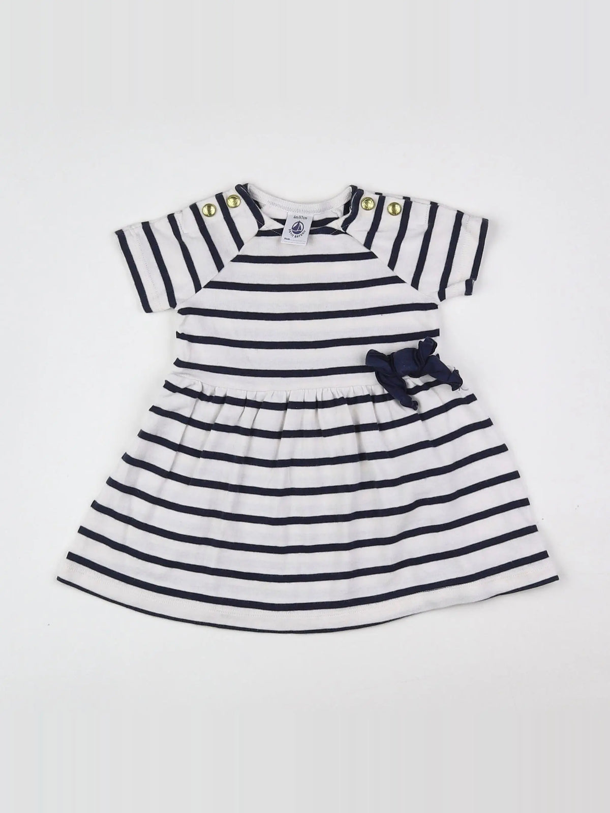 Petit Bateau - robe blanc, bleu - 6 mois