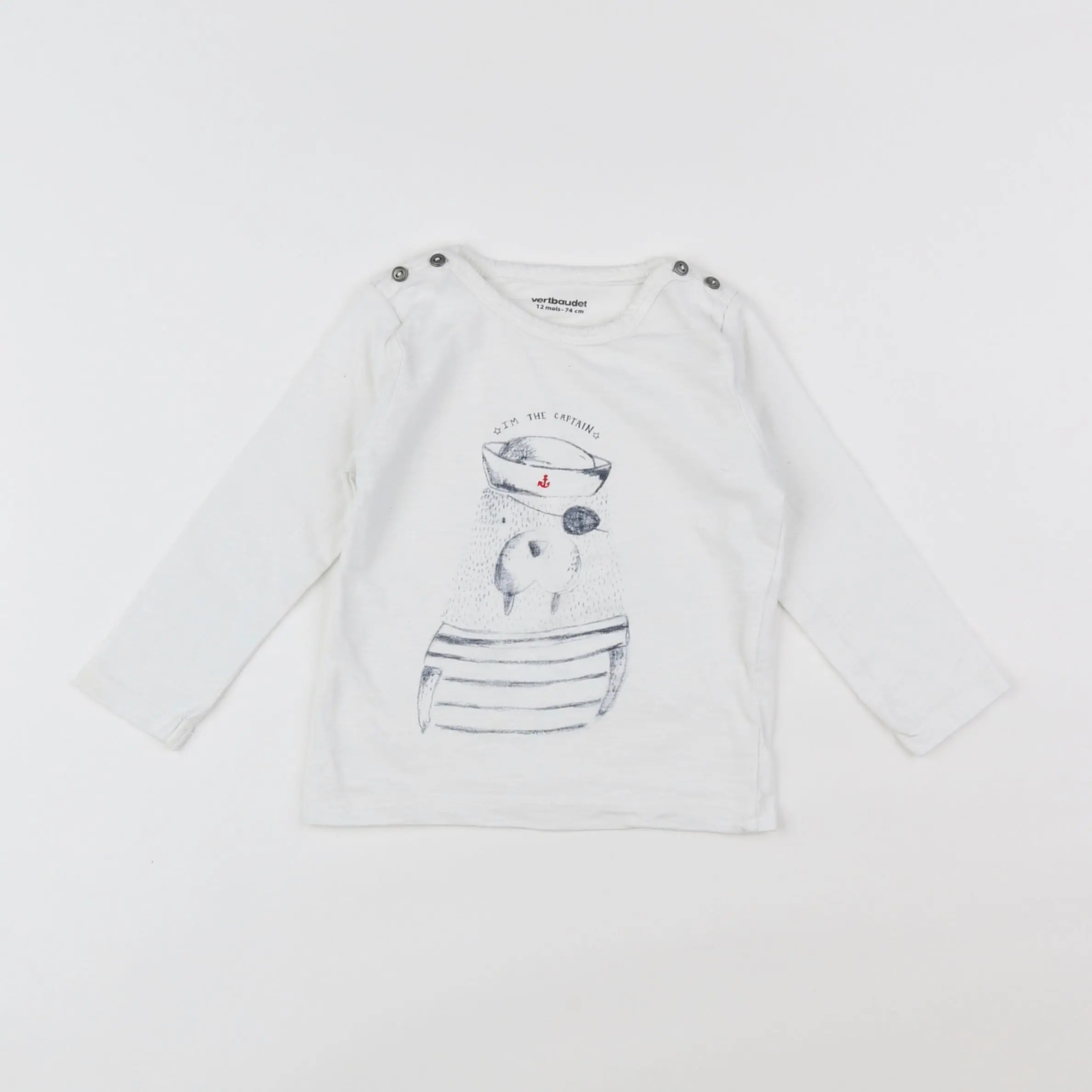 Vertbaudet - tee-shirt blanc, bleu - 12 mois