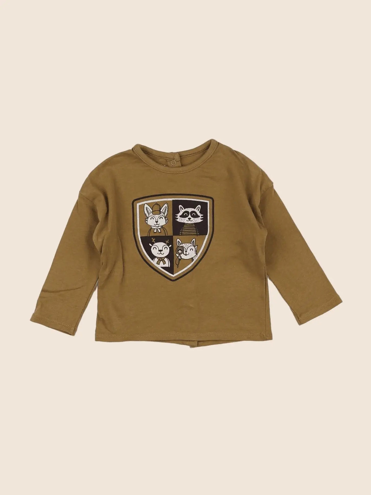 Vertbaudet - tee-shirt marron, jaune - 6 mois