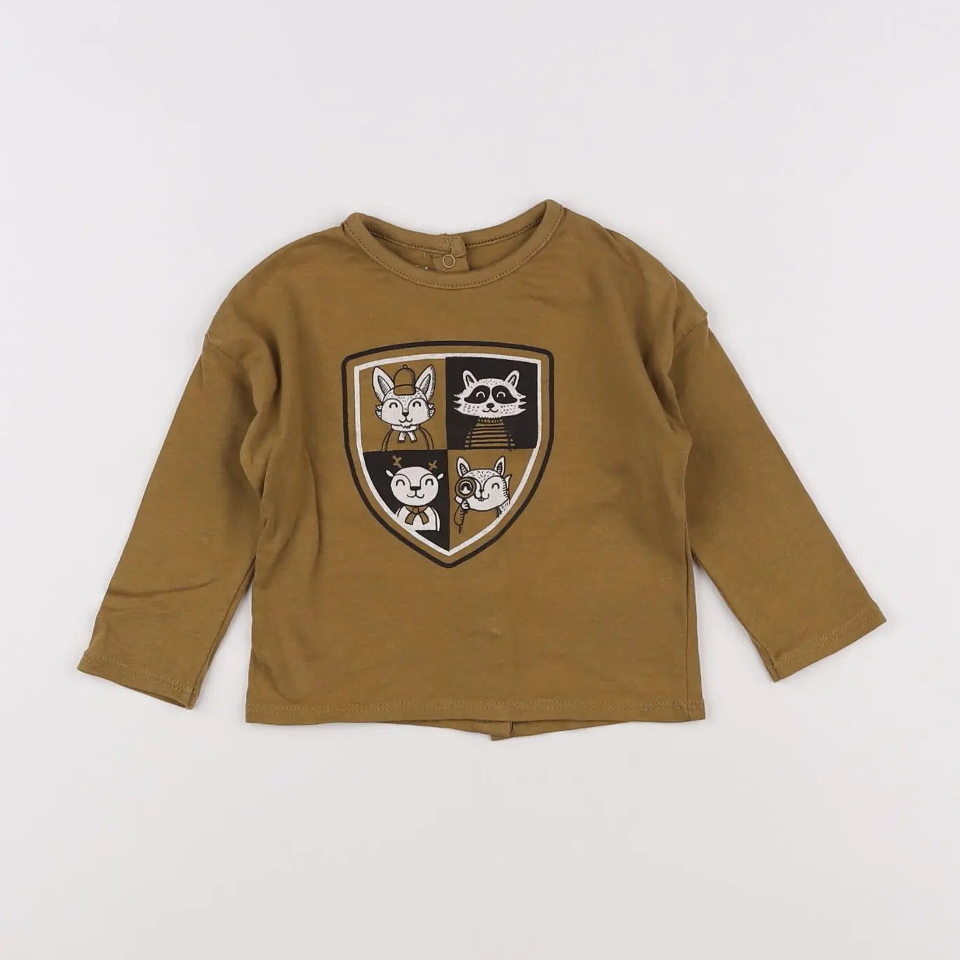 Vertbaudet - tee-shirt marron, jaune - 6 mois