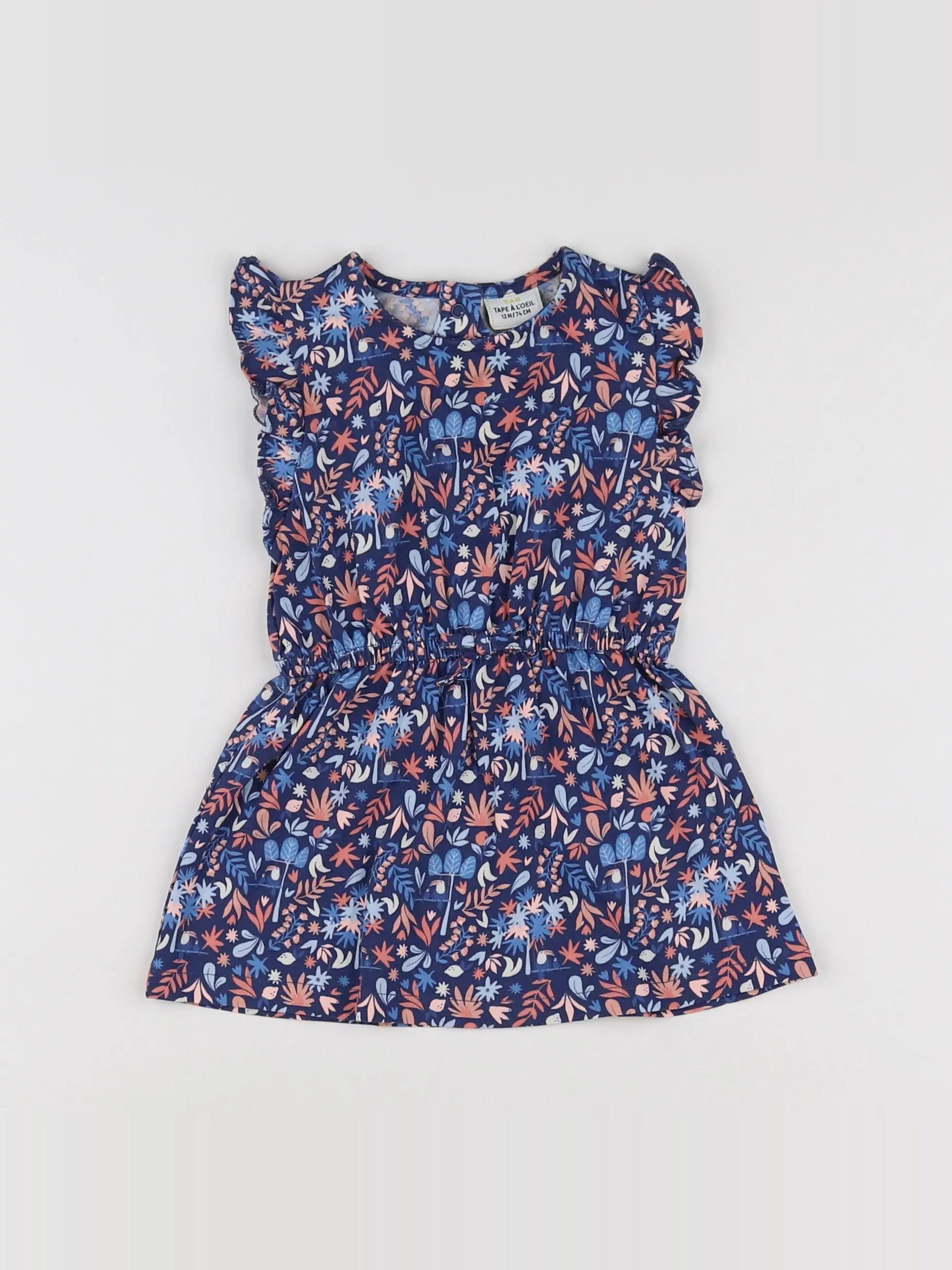 Tape à l'oeil - robe bleu, rose - 12 mois