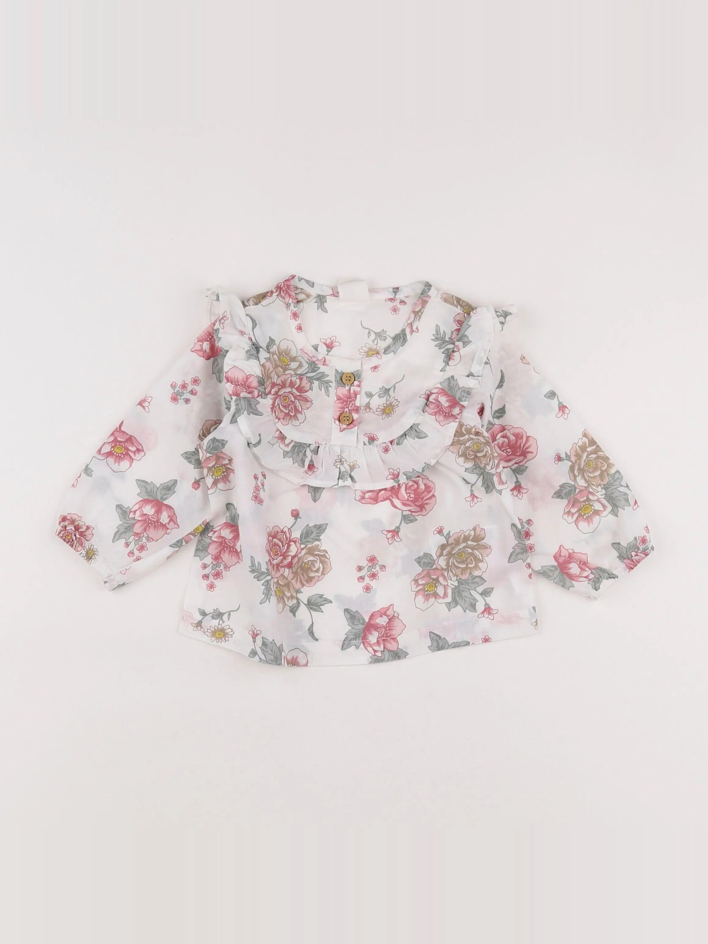 H&M - blouse blanc, rose - 3/6 mois