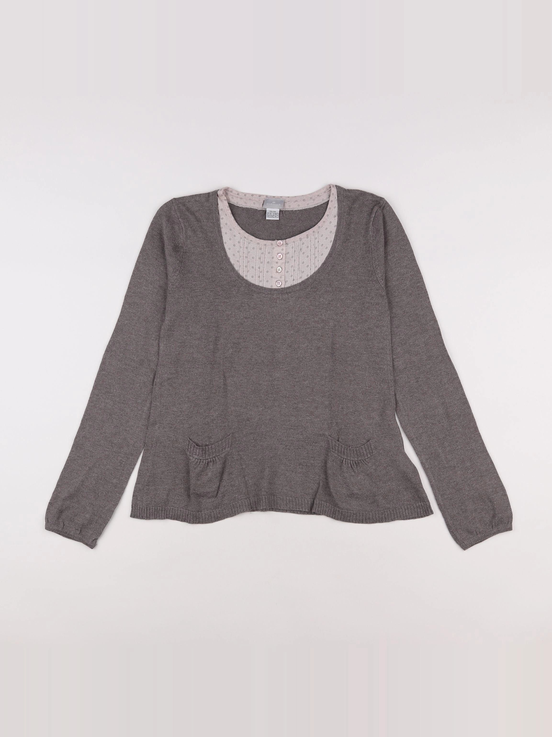 Cyrillus - pull marron, rose - 12 ans