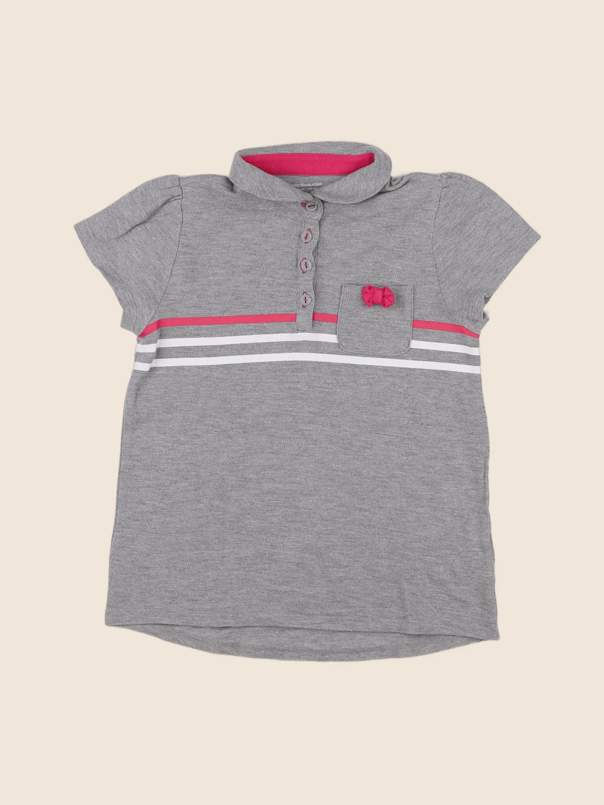 Vertbaudet - polo gris, rose - 10 ans